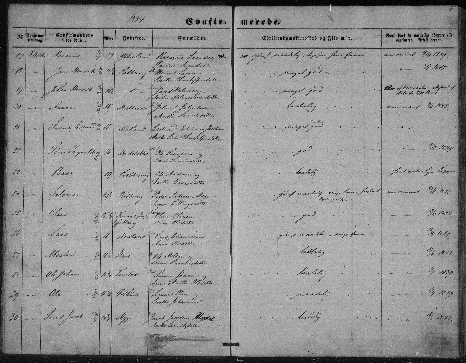 Avaldsnes sokneprestkontor, AV/SAST-A -101851/H/Ha/Haa/L0009: Parish register (official) no. A 9, 1853-1865, p. 6