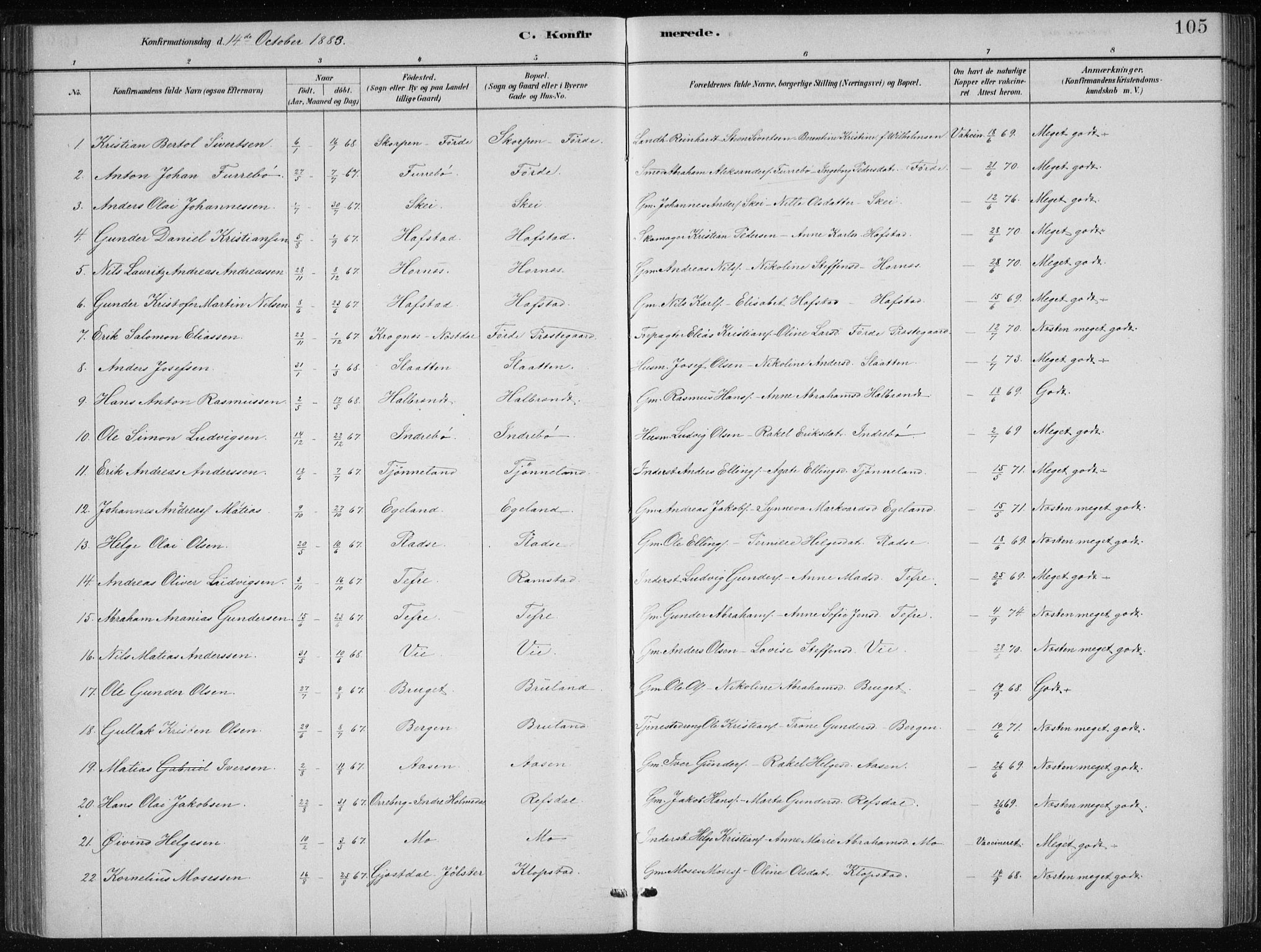 Førde sokneprestembete, SAB/A-79901/H/Hab/Haba/L0002: Parish register (copy) no. A 2, 1881-1898, p. 105