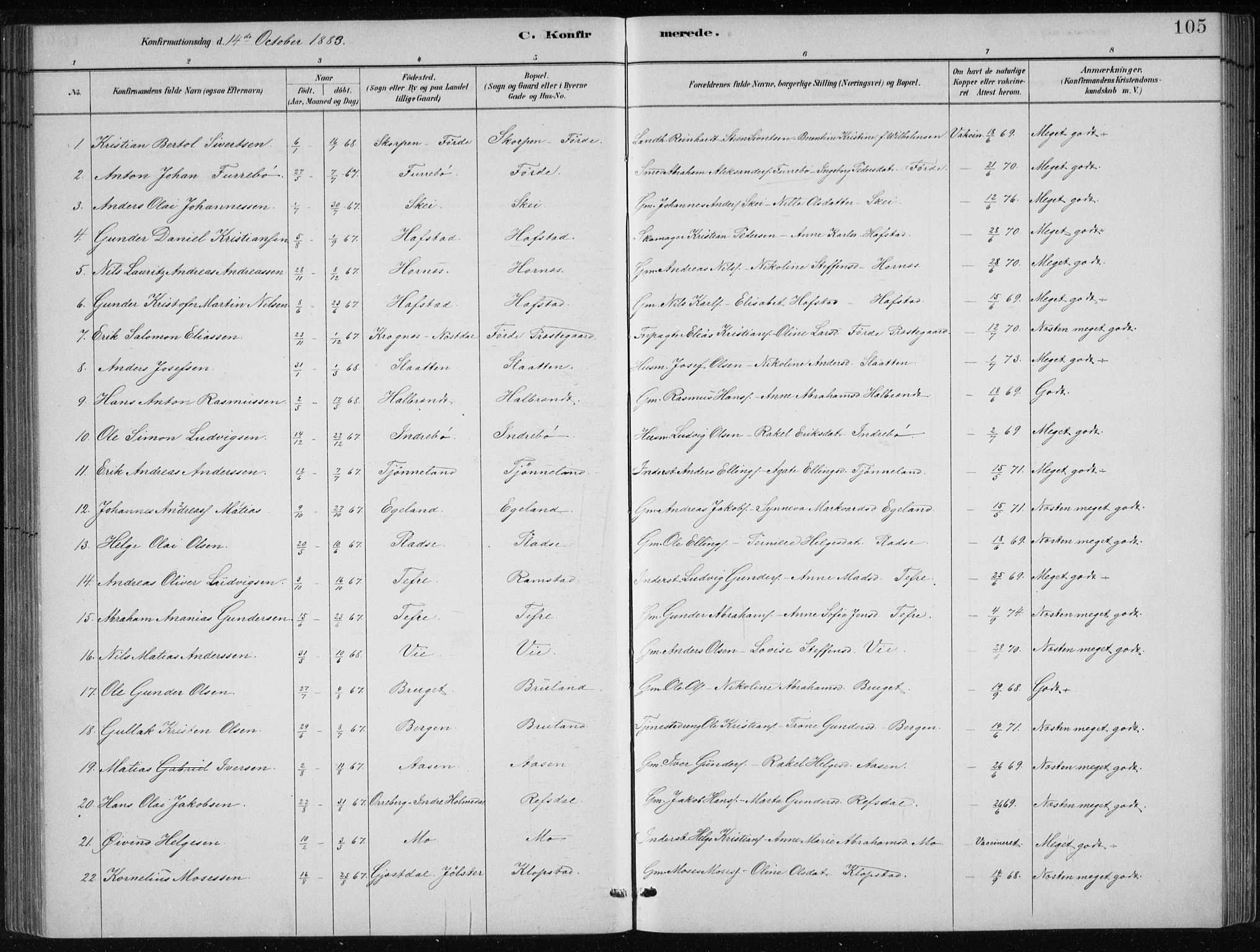 Førde sokneprestembete, AV/SAB-A-79901/H/Hab/Haba/L0002: Parish register (copy) no. A 2, 1881-1898, p. 105