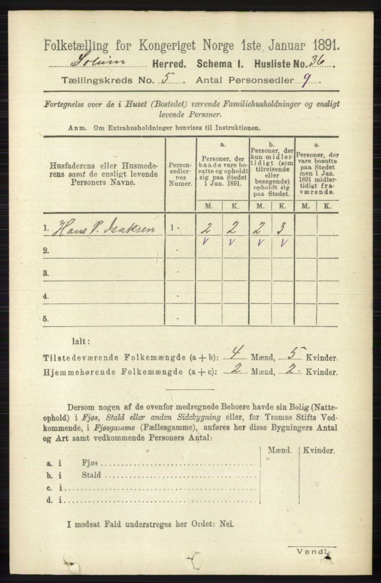 RA, 1891 census for 0818 Solum, 1891, p. 833