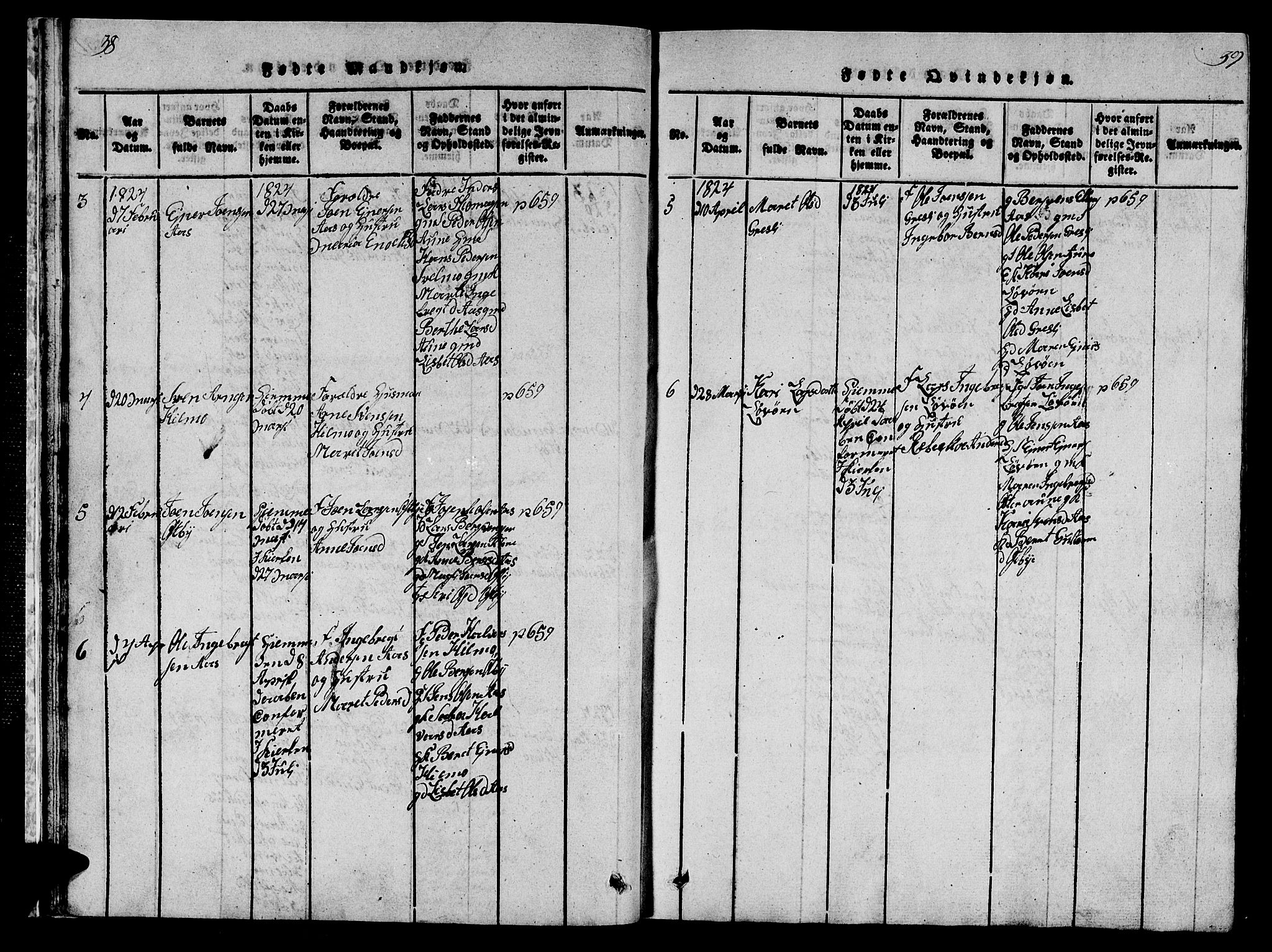 Ministerialprotokoller, klokkerbøker og fødselsregistre - Sør-Trøndelag, SAT/A-1456/698/L1164: Parish register (copy) no. 698C01, 1816-1861, p. 38-39