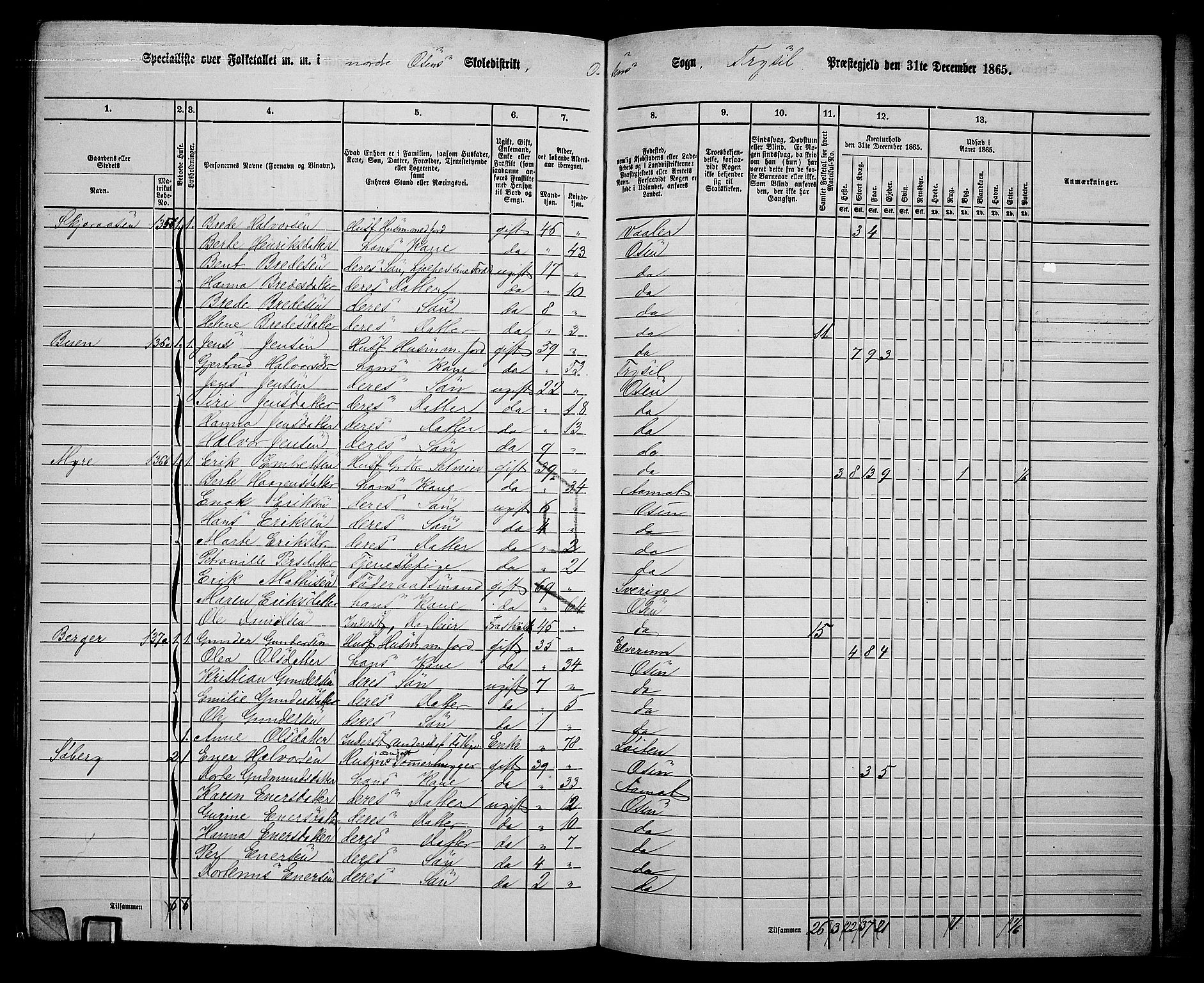 RA, 1865 census for Trysil, 1865, p. 155