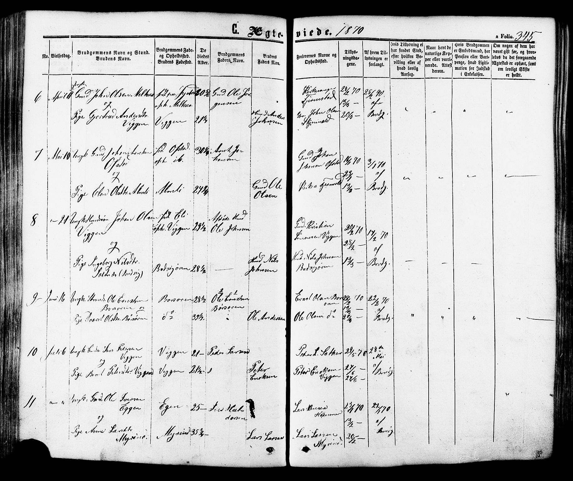 Ministerialprotokoller, klokkerbøker og fødselsregistre - Sør-Trøndelag, SAT/A-1456/665/L0772: Parish register (official) no. 665A07, 1856-1878, p. 345