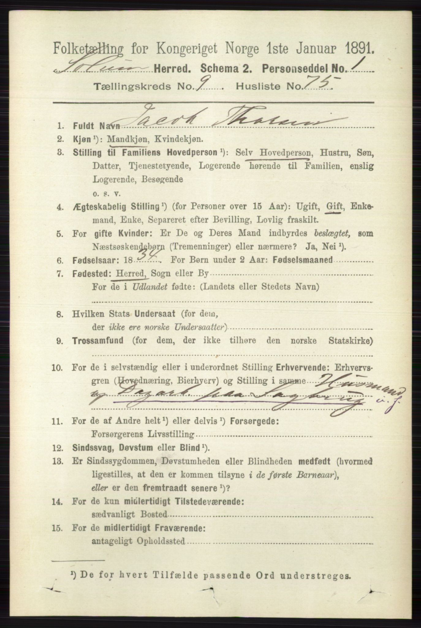 RA, 1891 census for 0818 Solum, 1891, p. 2474