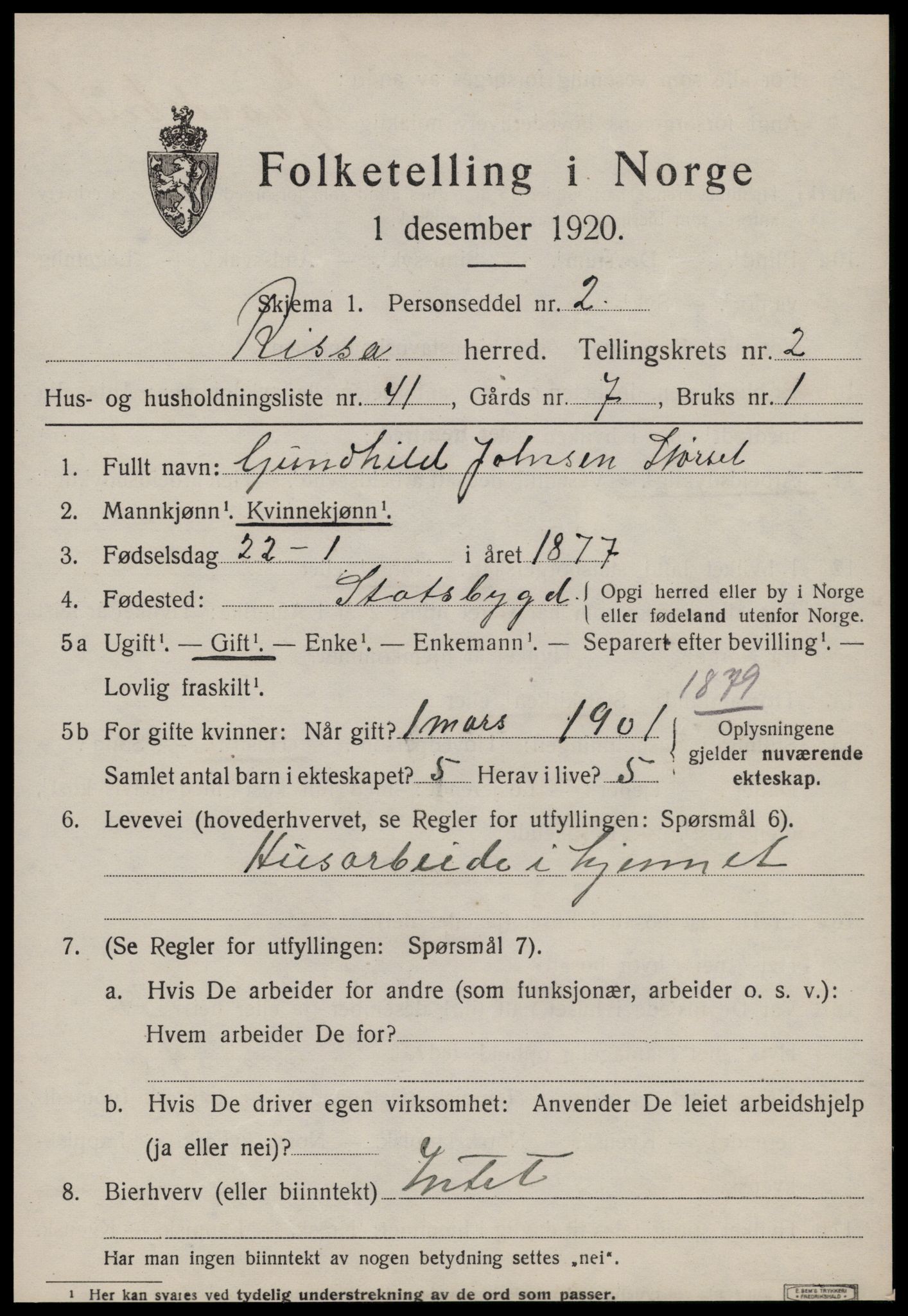 SAT, 1920 census for Rissa, 1920, p. 2123