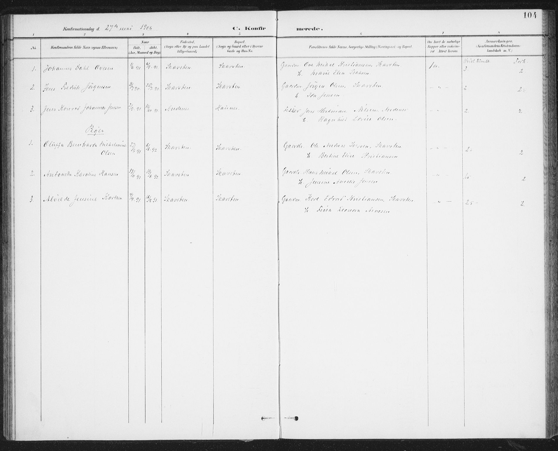 Ministerialprotokoller, klokkerbøker og fødselsregistre - Nordland, AV/SAT-A-1459/899/L1437: Parish register (official) no. 899A05, 1897-1908, p. 104