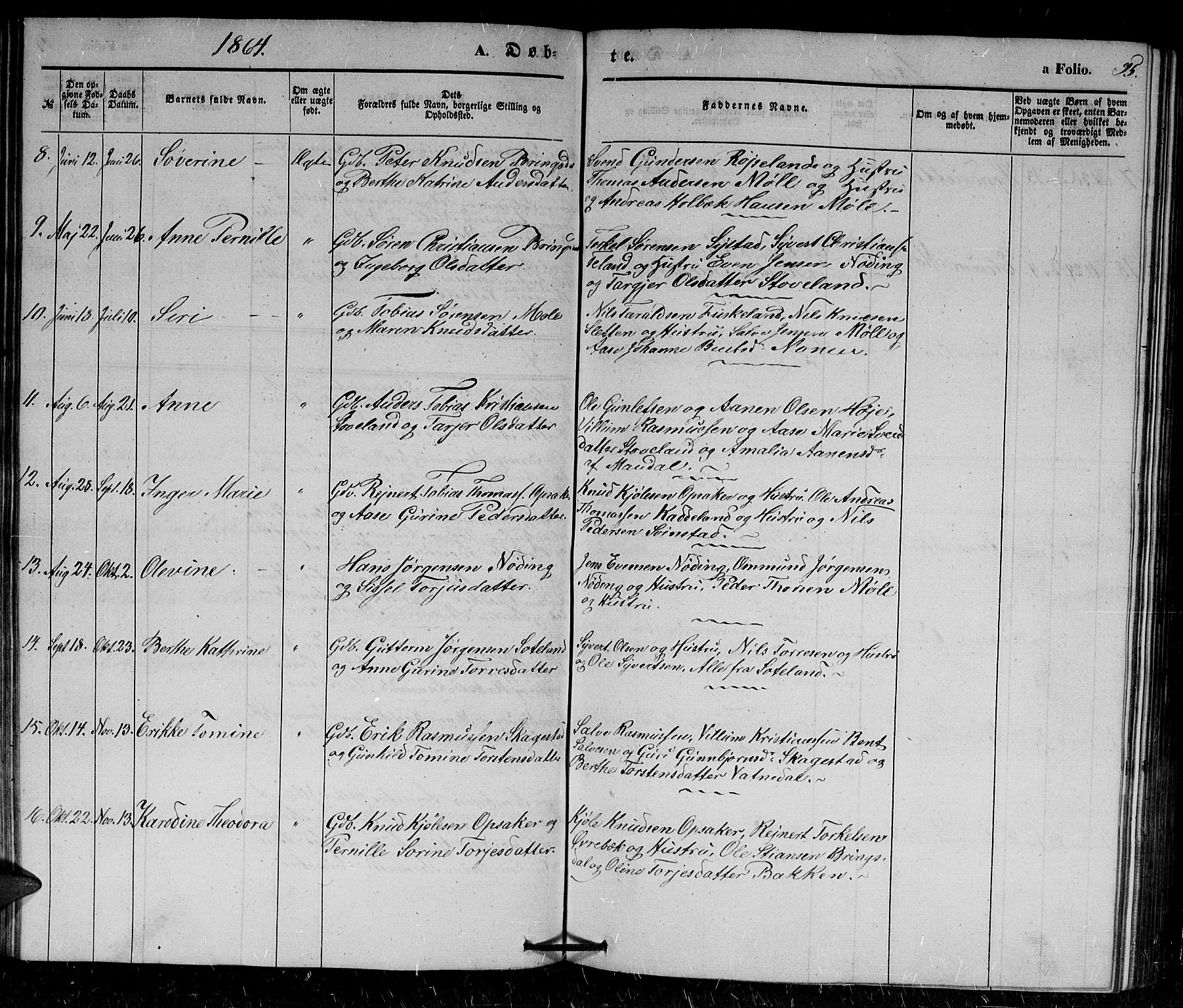 Holum sokneprestkontor, SAK/1111-0022/F/Fb/Fba/L0003: Parish register (copy) no. B 3, 1850-1866, p. 95