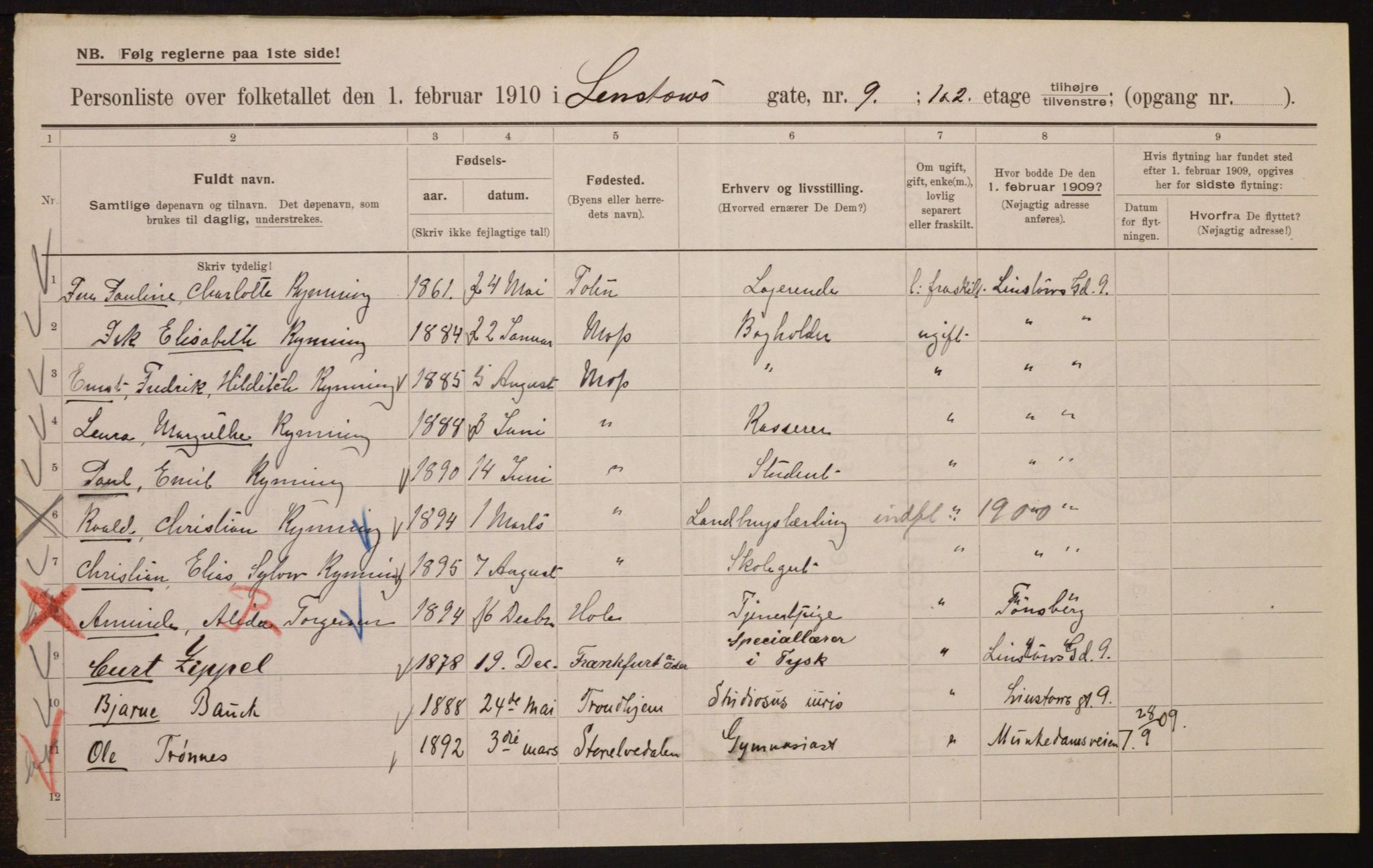 OBA, Municipal Census 1910 for Kristiania, 1910, p. 55818