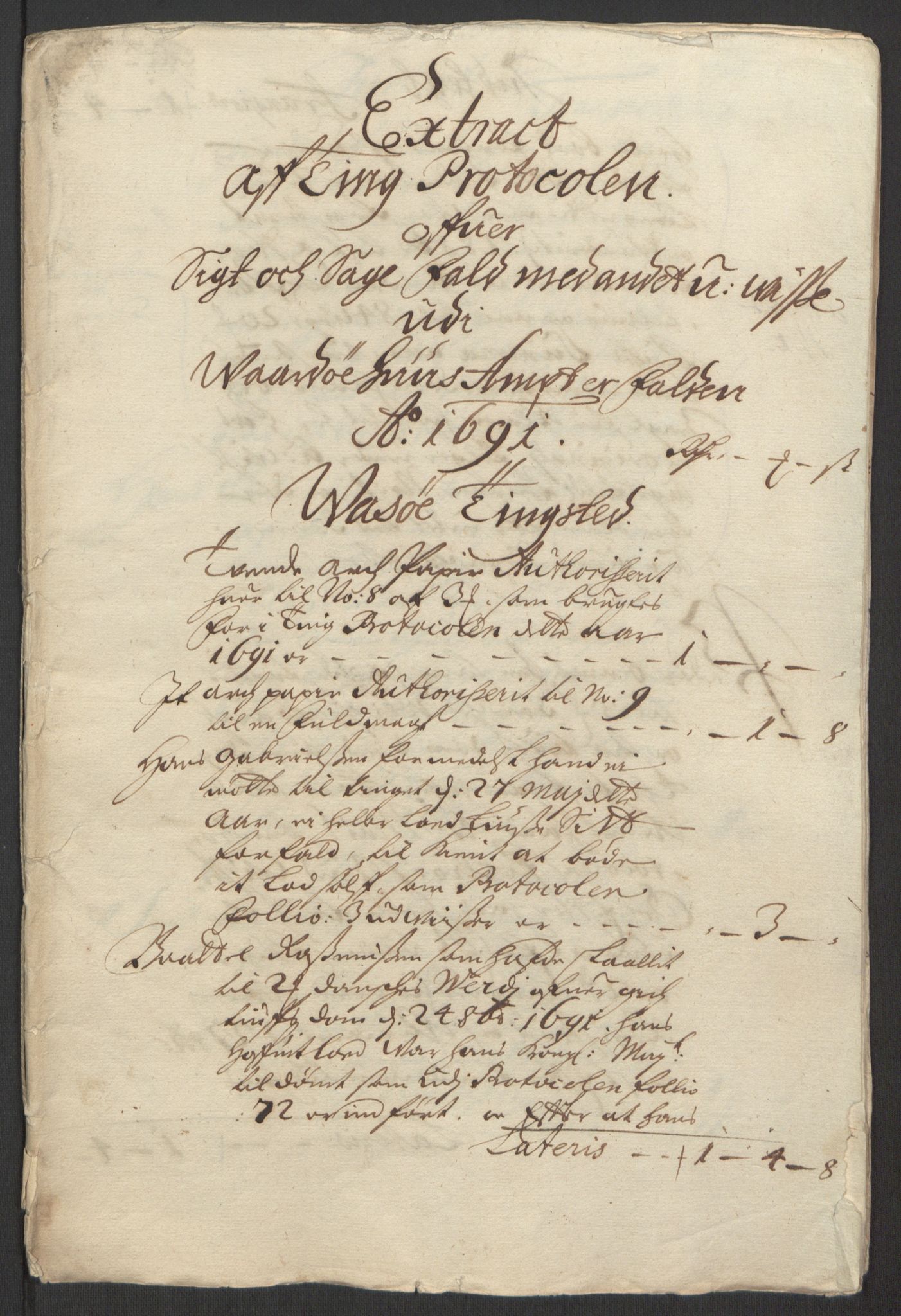 Rentekammeret inntil 1814, Reviderte regnskaper, Fogderegnskap, RA/EA-4092/R69/L4851: Fogderegnskap Finnmark/Vardøhus, 1691-1700, p. 96