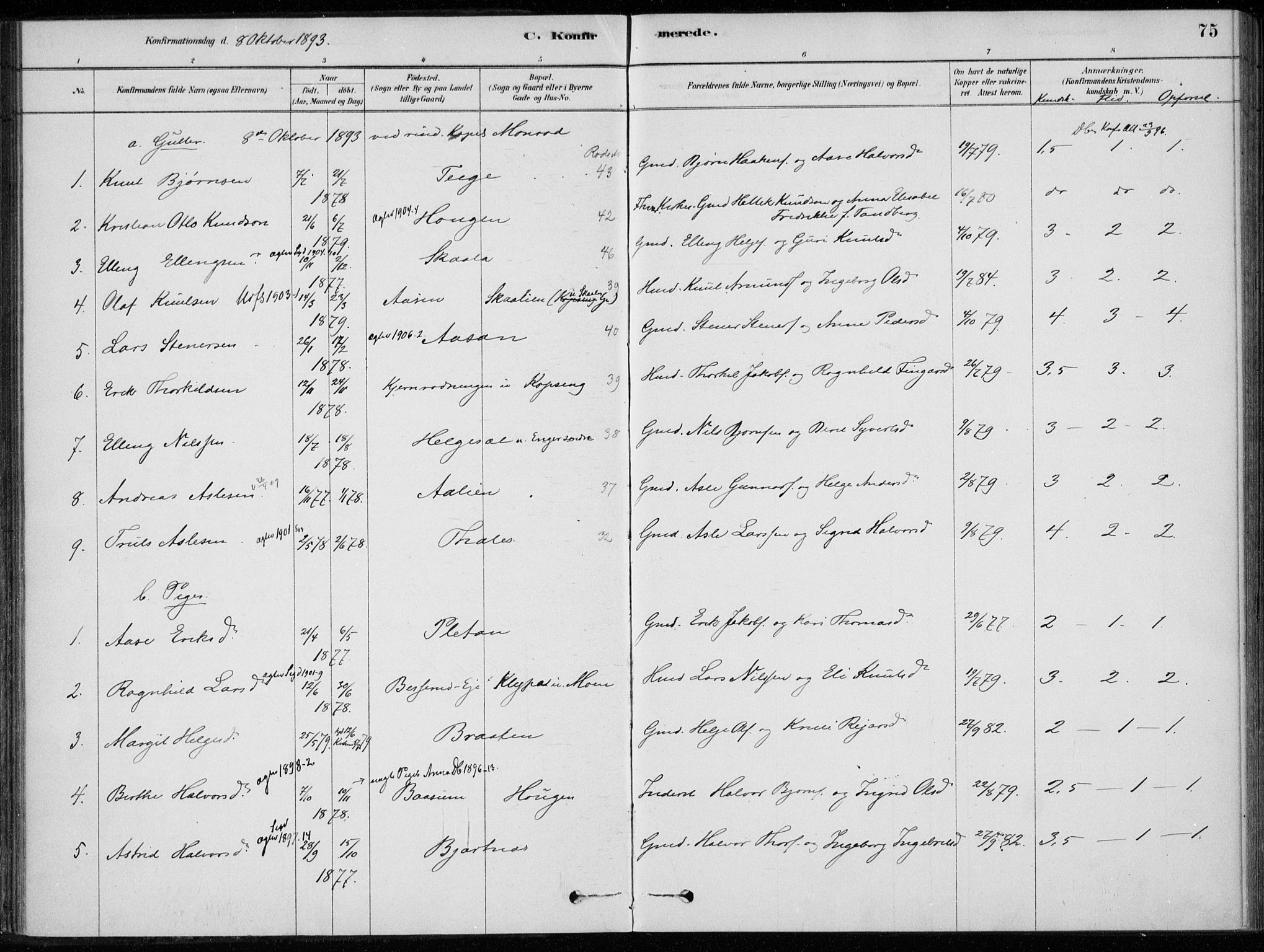 Sigdal kirkebøker, AV/SAKO-A-245/F/Fc/L0001: Parish register (official) no. III 1, 1879-1893, p. 75