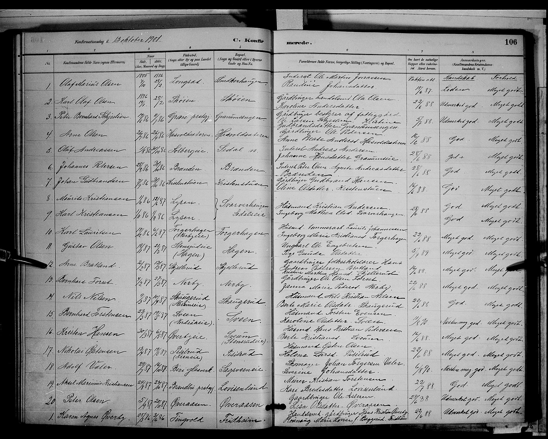 Søndre Land prestekontor, AV/SAH-PREST-122/L/L0003: Parish register (copy) no. 3, 1884-1902, p. 106