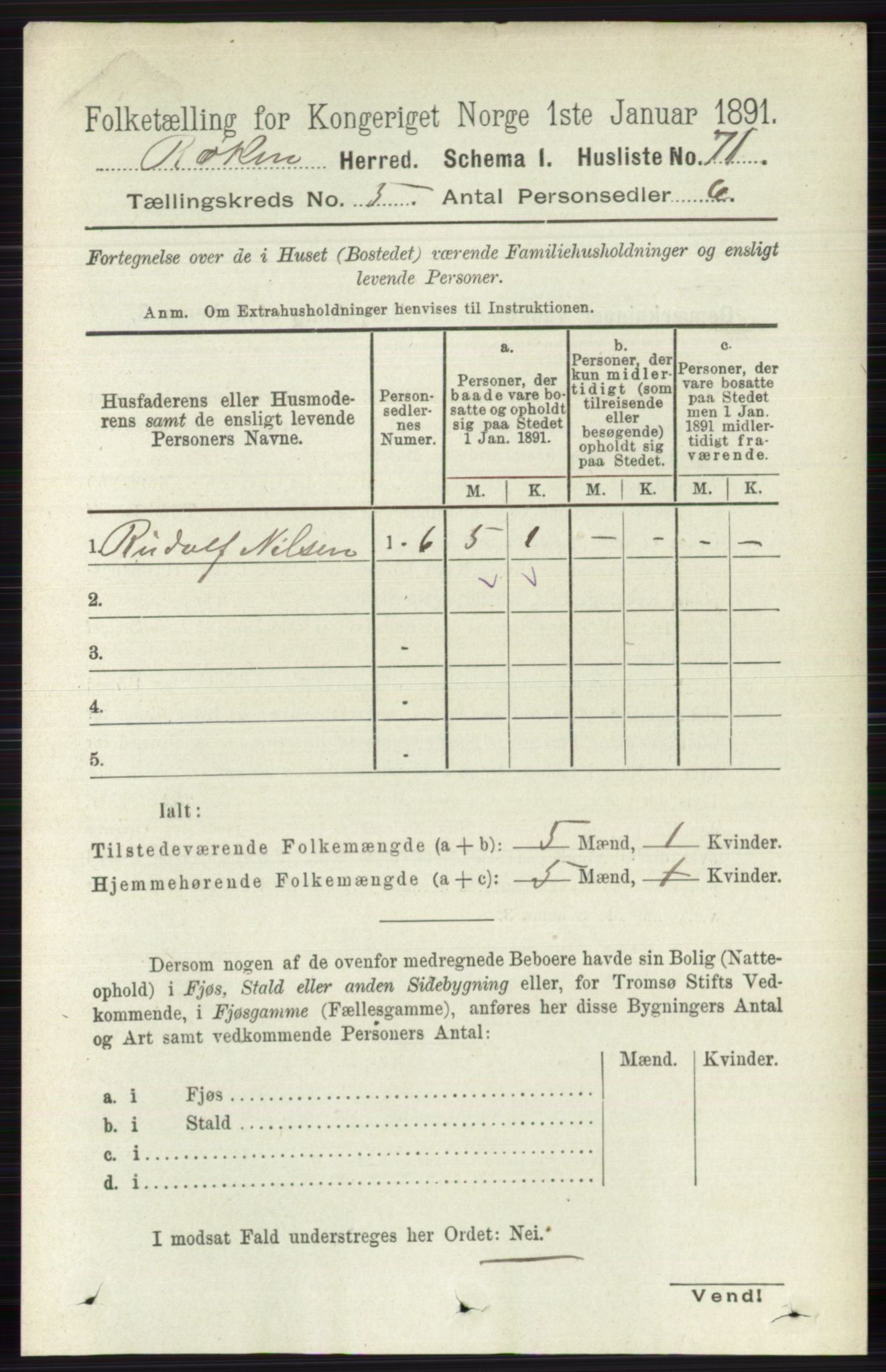 RA, 1891 census for 0627 Røyken, 1891, p. 2835