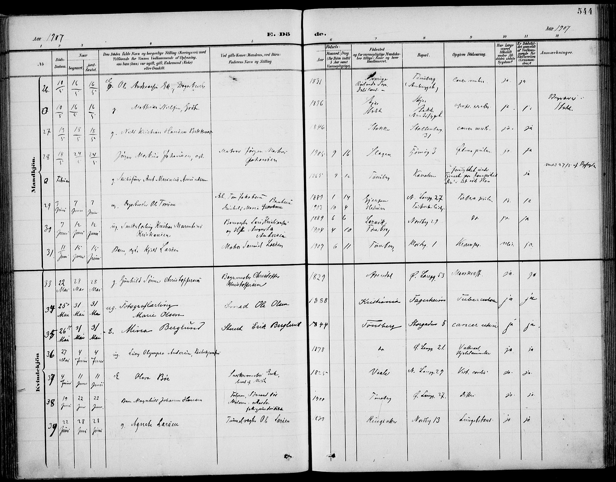 Tønsberg kirkebøker, AV/SAKO-A-330/F/Fa/L0013: Parish register (official) no. I 13, 1900-1913, p. 544