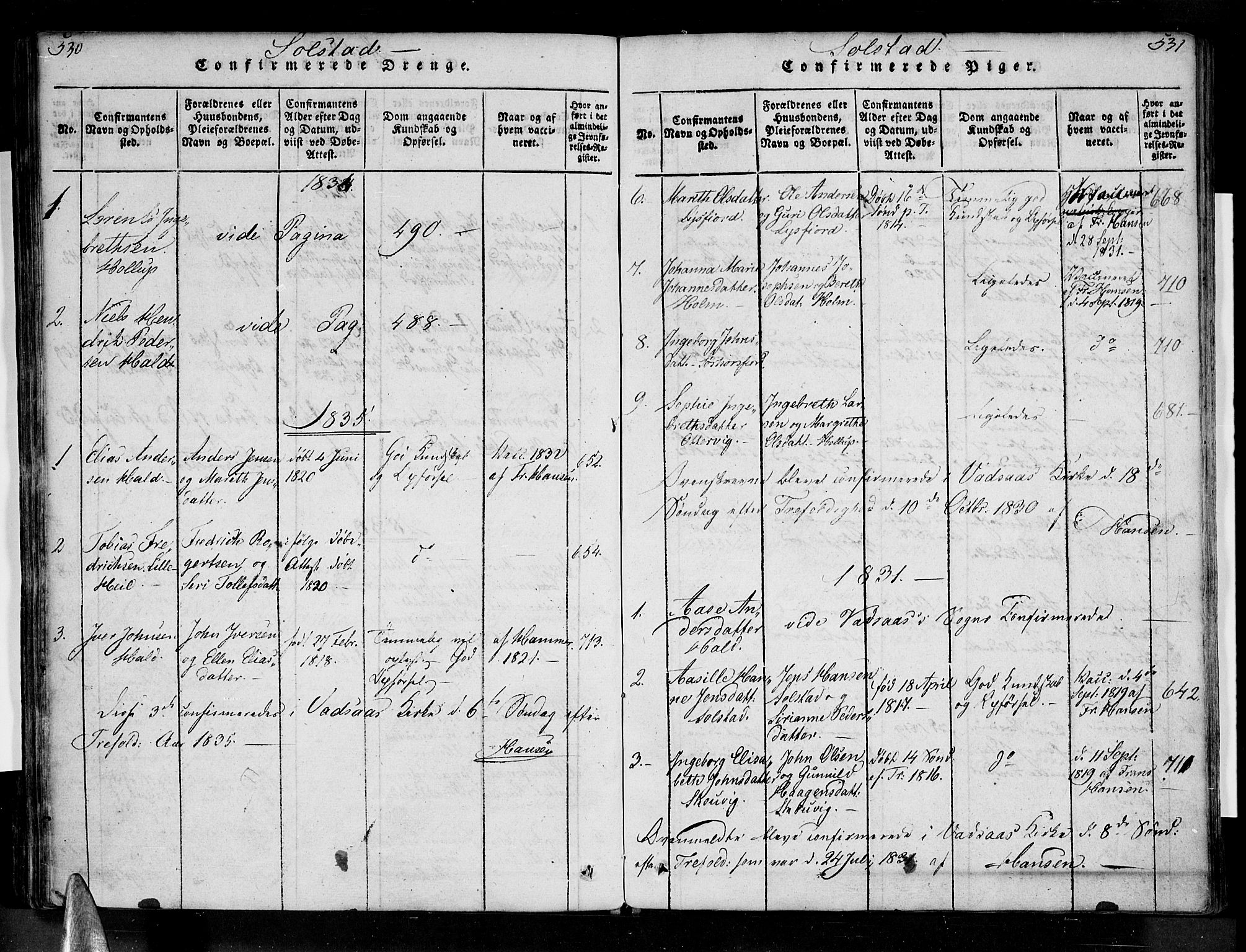 Ministerialprotokoller, klokkerbøker og fødselsregistre - Nordland, AV/SAT-A-1459/810/L0143: Parish register (official) no. 810A06 /2, 1820-1841, p. 530-531