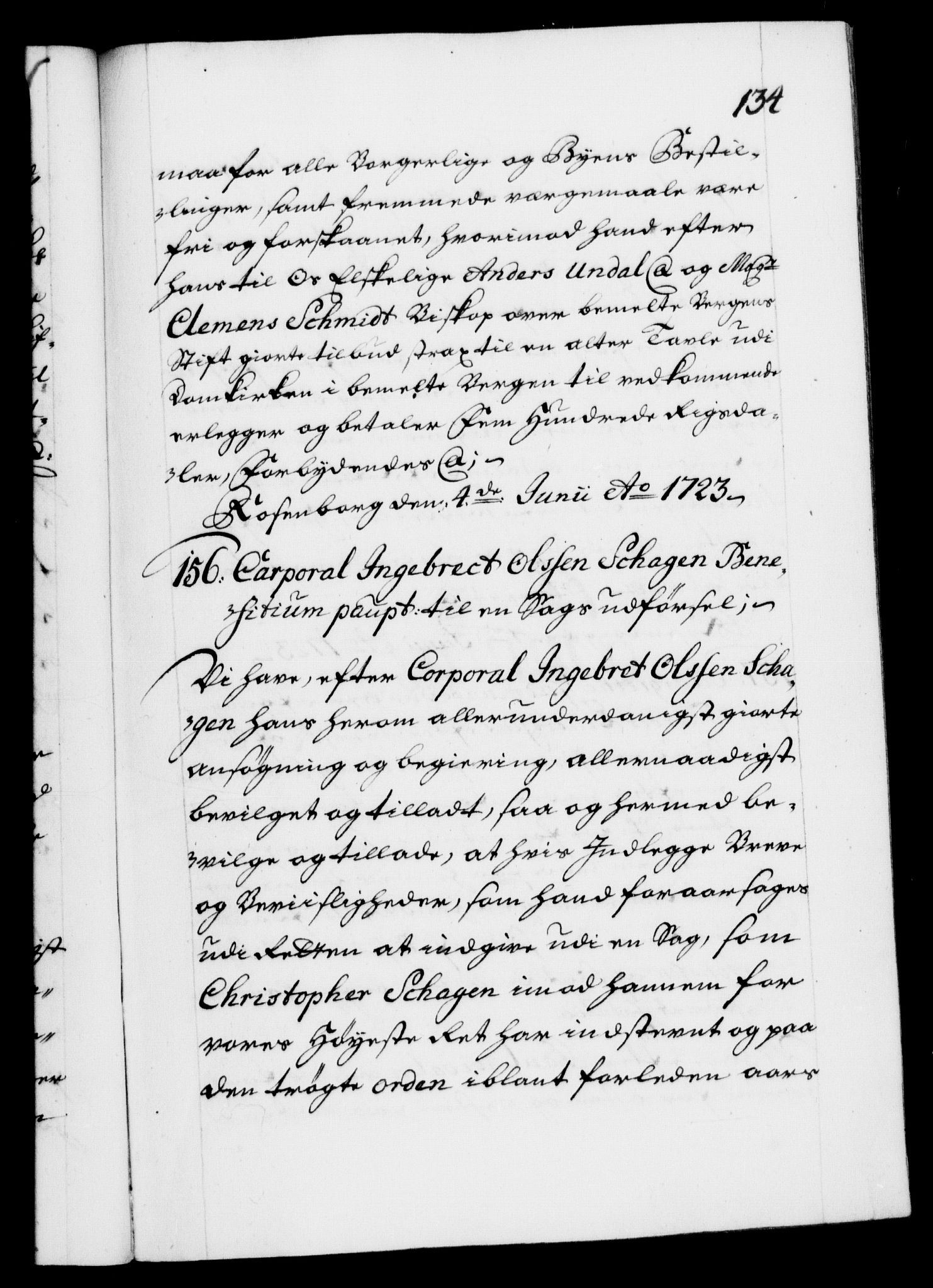 Danske Kanselli 1572-1799, AV/RA-EA-3023/F/Fc/Fca/Fcaa/L0024: Norske registre, 1723-1725, p. 134a