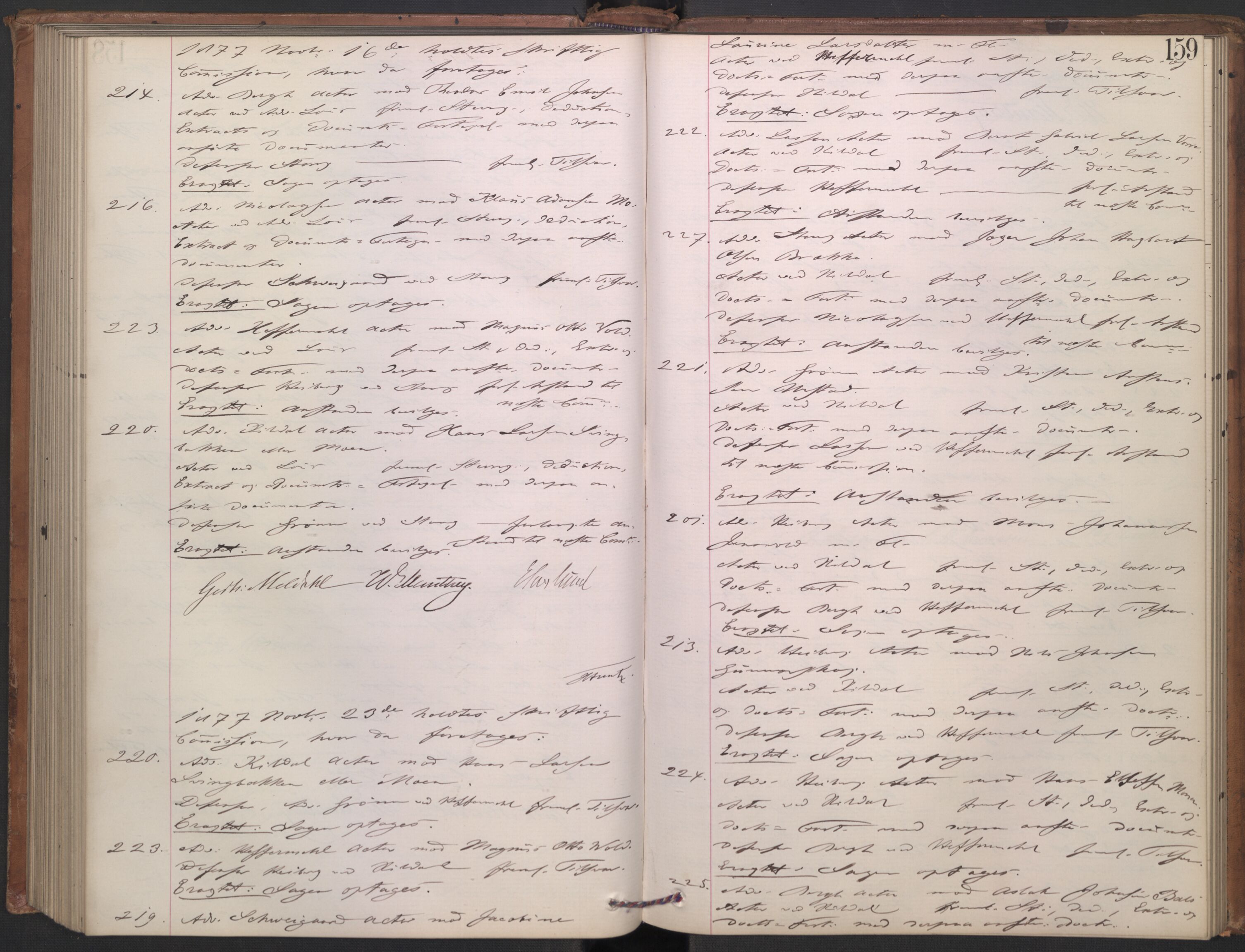 Høyesterett, AV/RA-S-1002/E/Ef/L0013: Protokoll over saker som gikk til skriftlig behandling, 1873-1879, p. 158b-159a