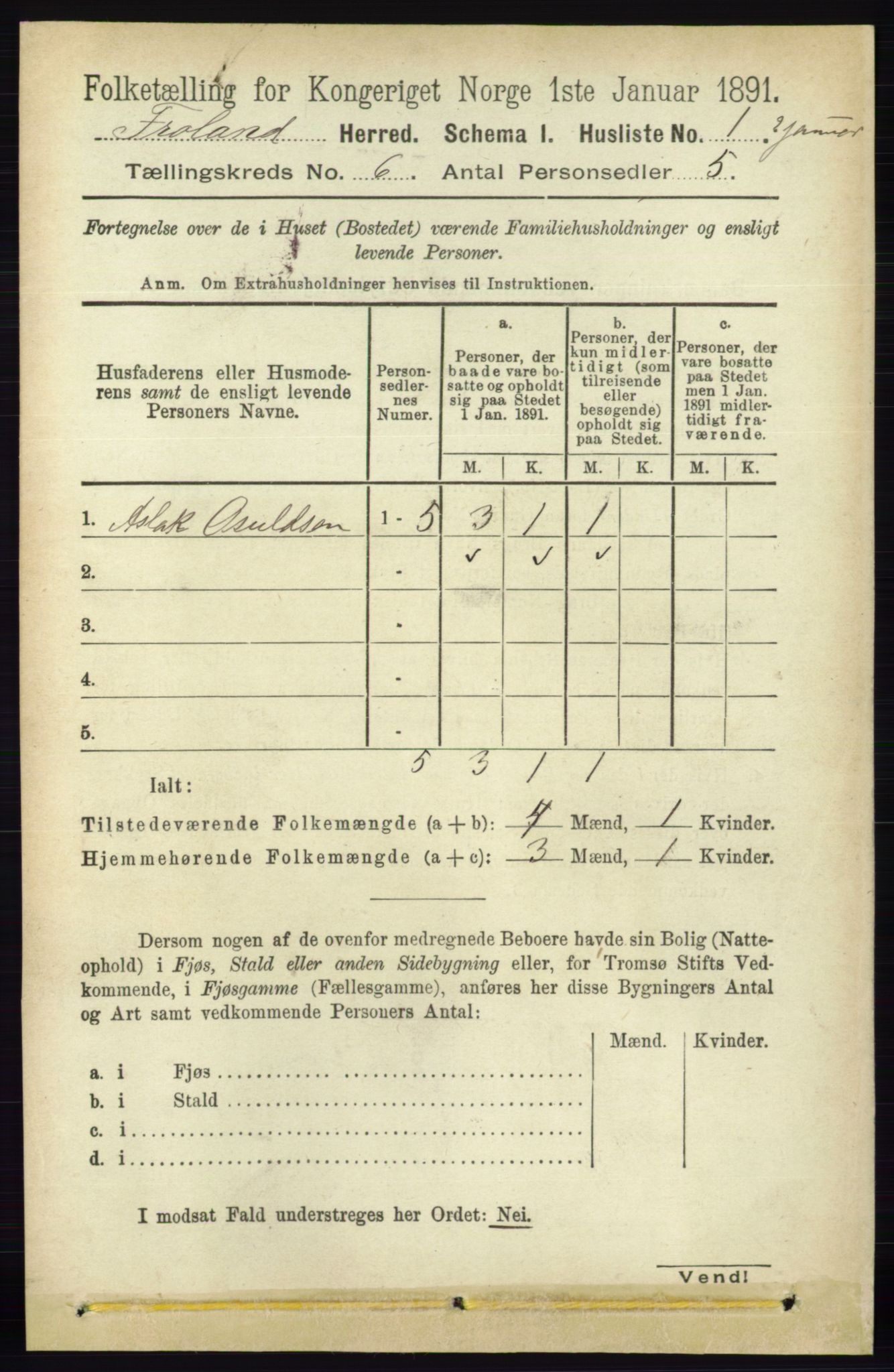 RA, 1891 census for 0919 Froland, 1891, p. 2132