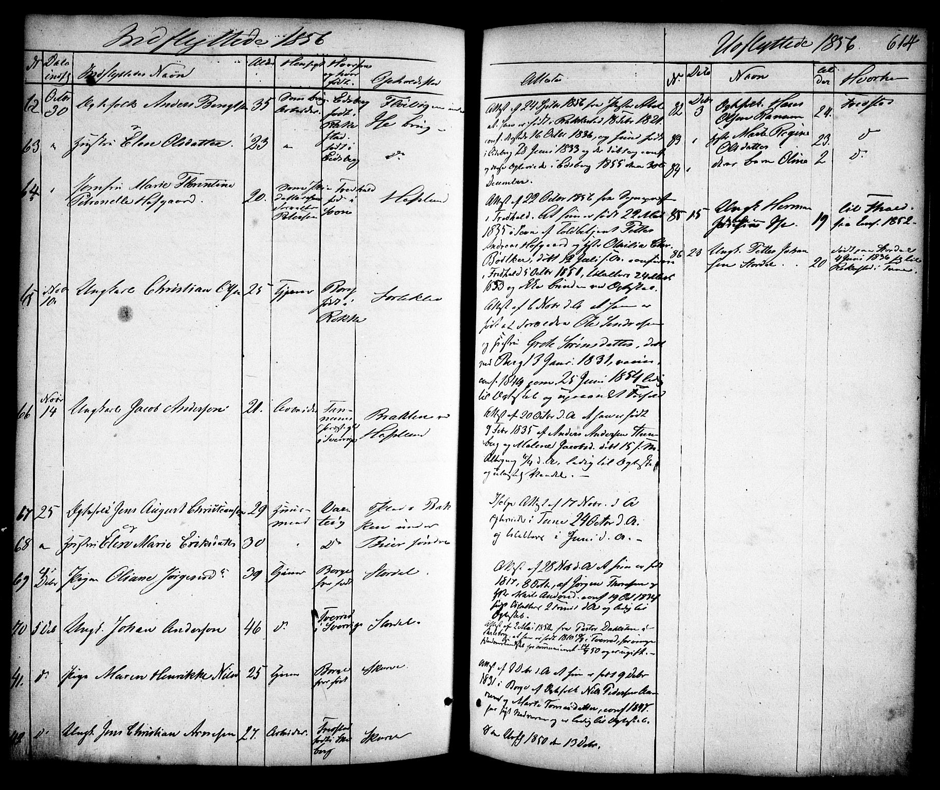 Skjeberg prestekontor Kirkebøker, AV/SAO-A-10923/F/Fa/L0006: Parish register (official) no. I 6, 1846-1858, p. 614