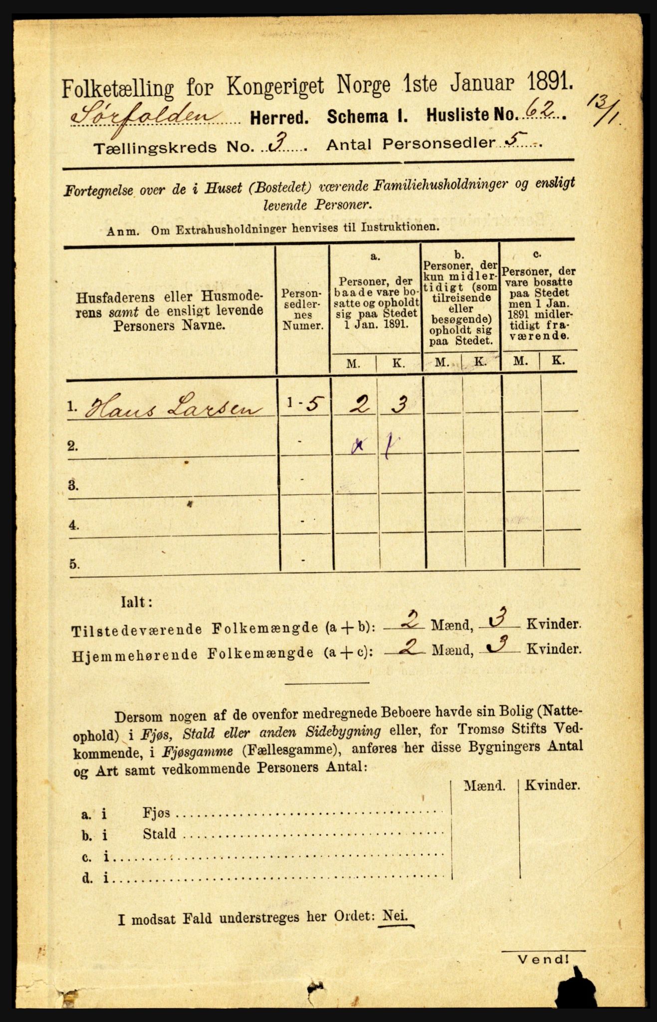 RA, 1891 census for 1845 Sørfold, 1891, p. 452