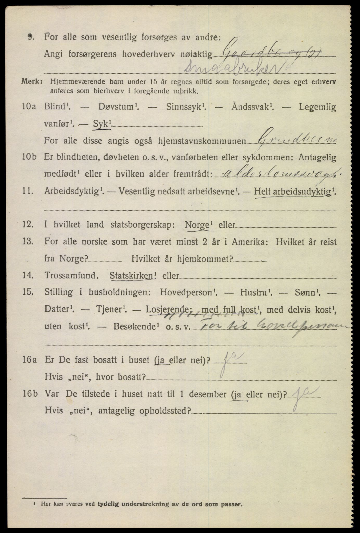 SAK, 1920 census for Grindheim, 1920, p. 902