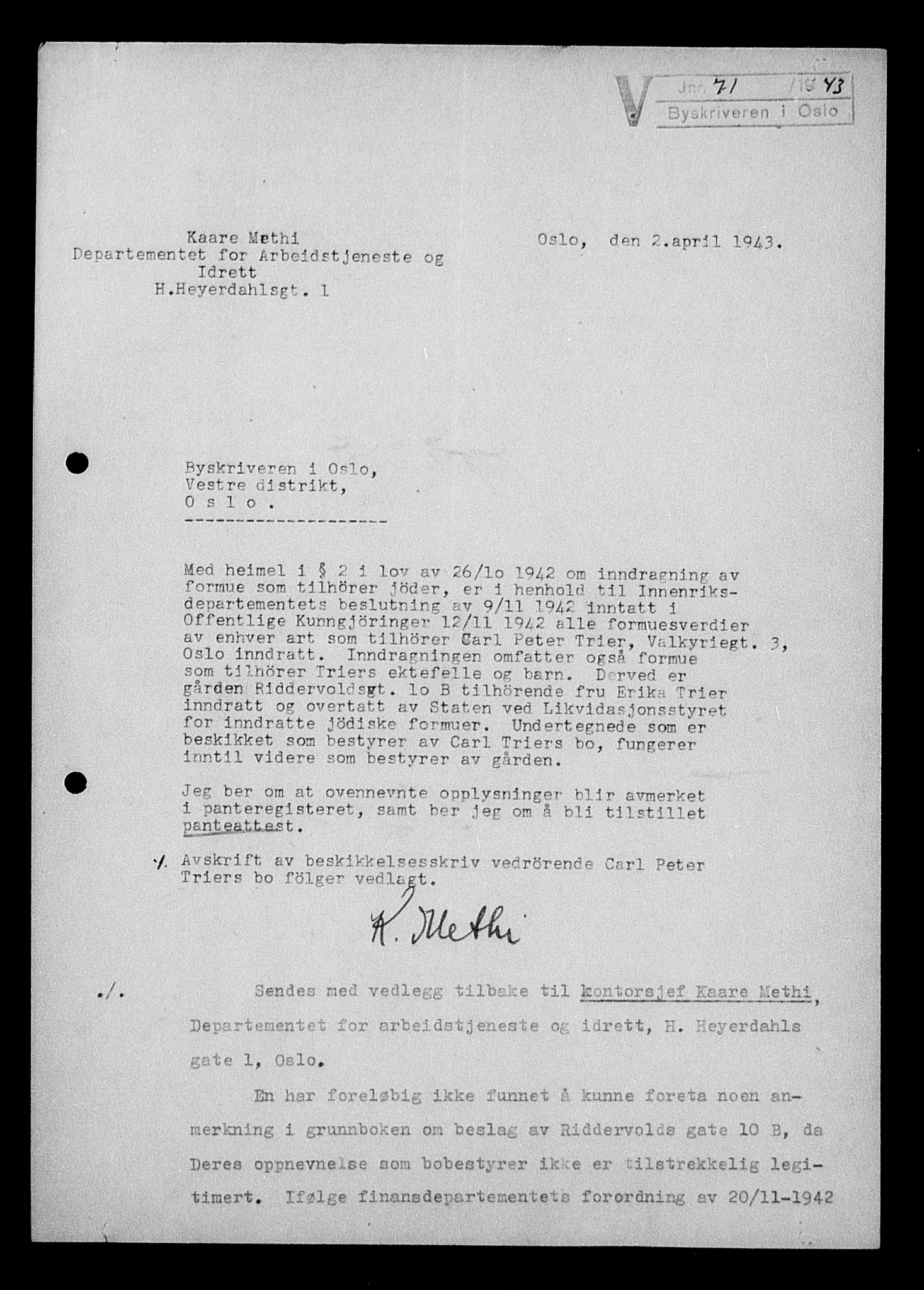 Justisdepartementet, Tilbakeføringskontoret for inndratte formuer, AV/RA-S-1564/H/Hc/Hcc/L0984: --, 1945-1947, p. 365