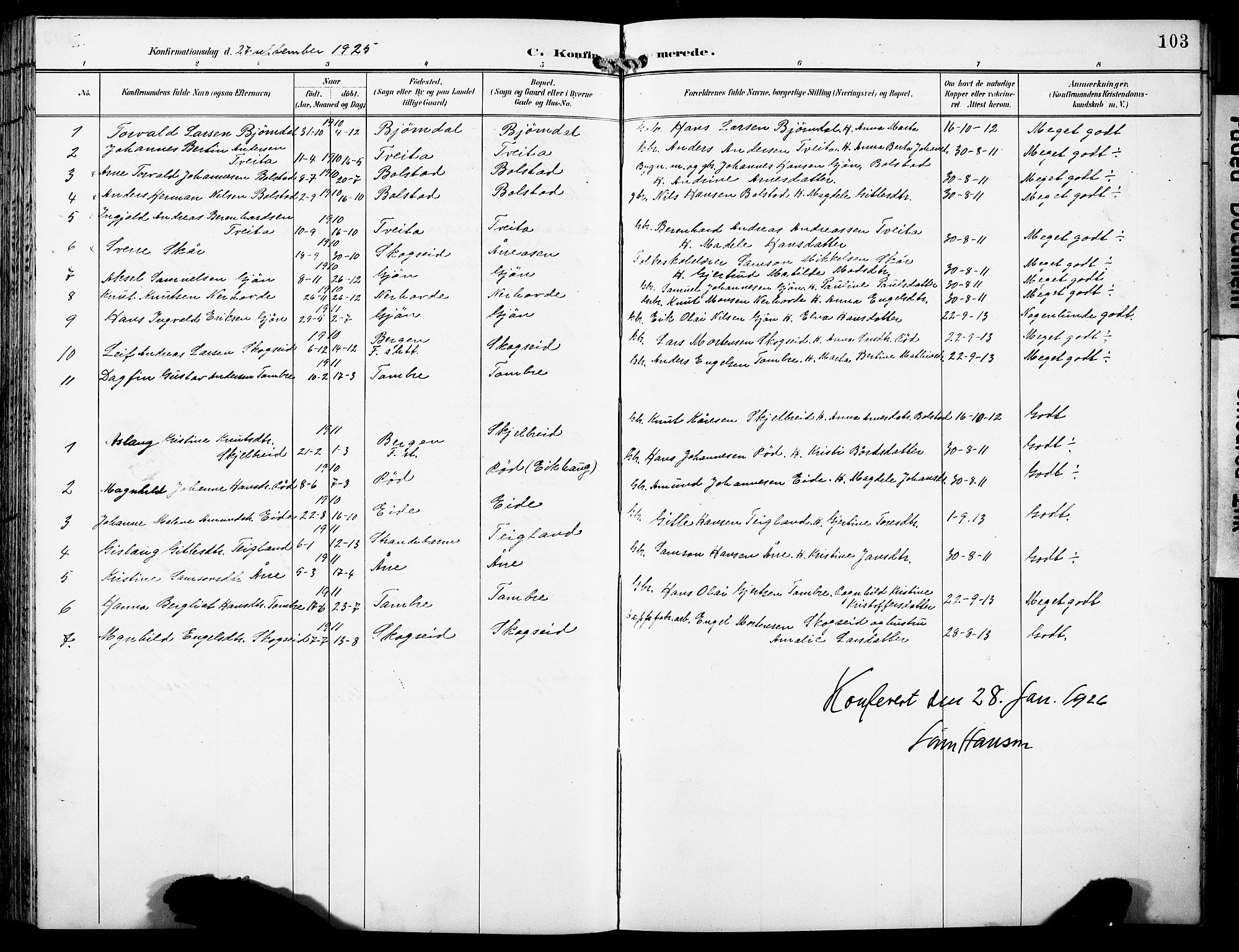 Fusa sokneprestembete, SAB/A-75401/H/Hab: Parish register (copy) no. B 2, 1897-1930, p. 103