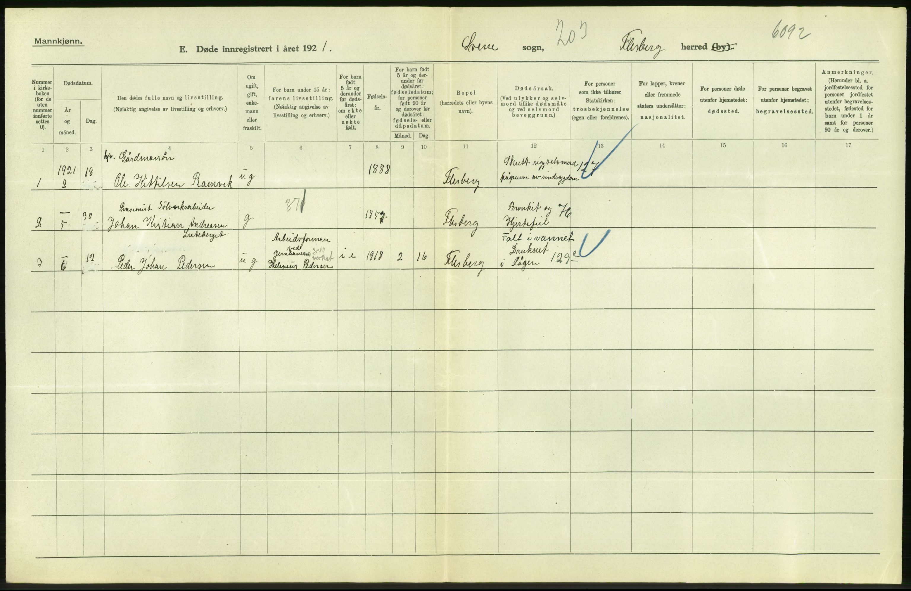 Statistisk sentralbyrå, Sosiodemografiske emner, Befolkning, AV/RA-S-2228/D/Df/Dfc/Dfca/L0020: Buskerud fylke: Døde. Byer og bygder., 1921, p. 150