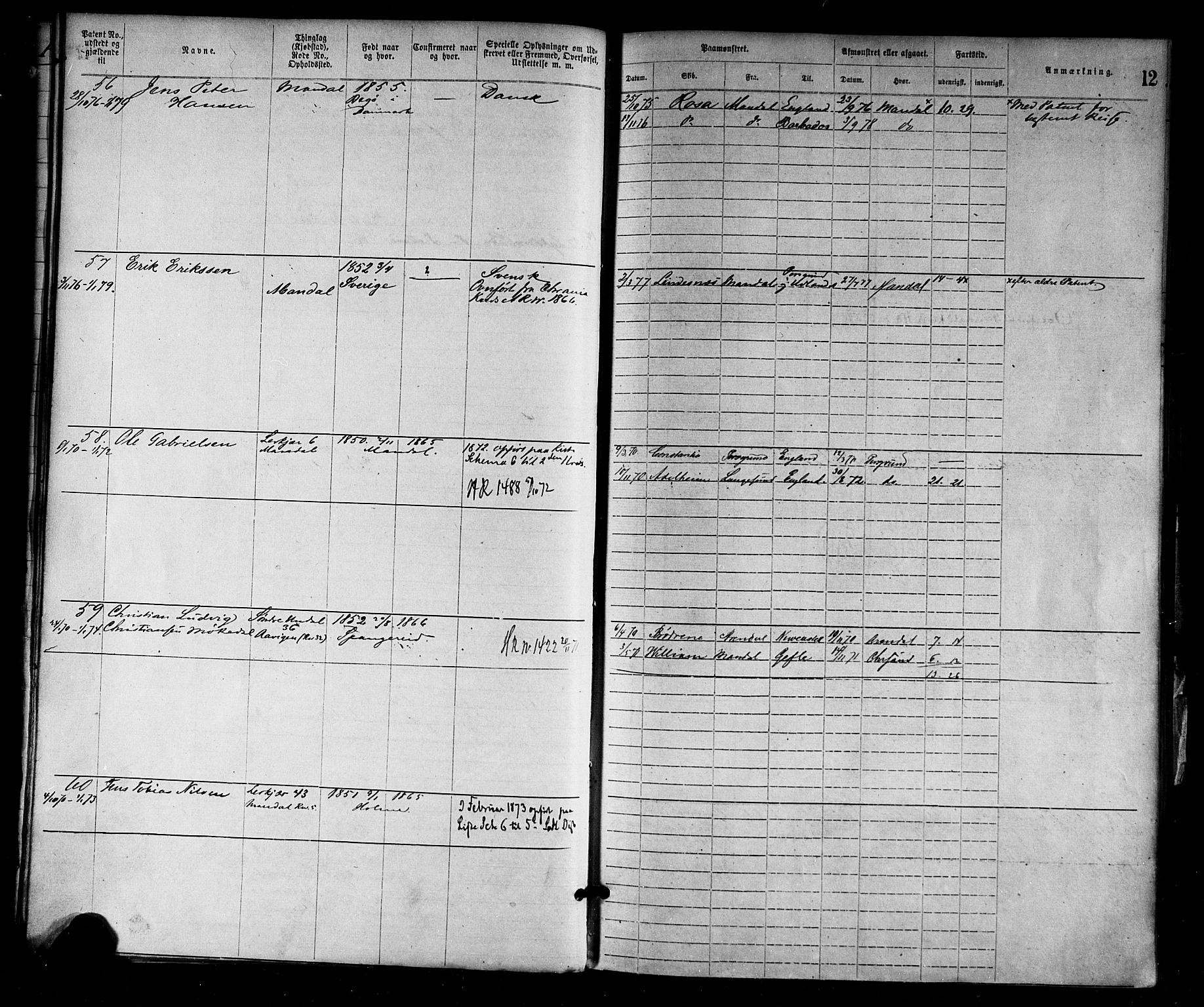 Mandal mønstringskrets, SAK/2031-0016/F/Fa/L0001: Annotasjonsrulle nr 1-1920 med register, L-3, 1869-1881, p. 38