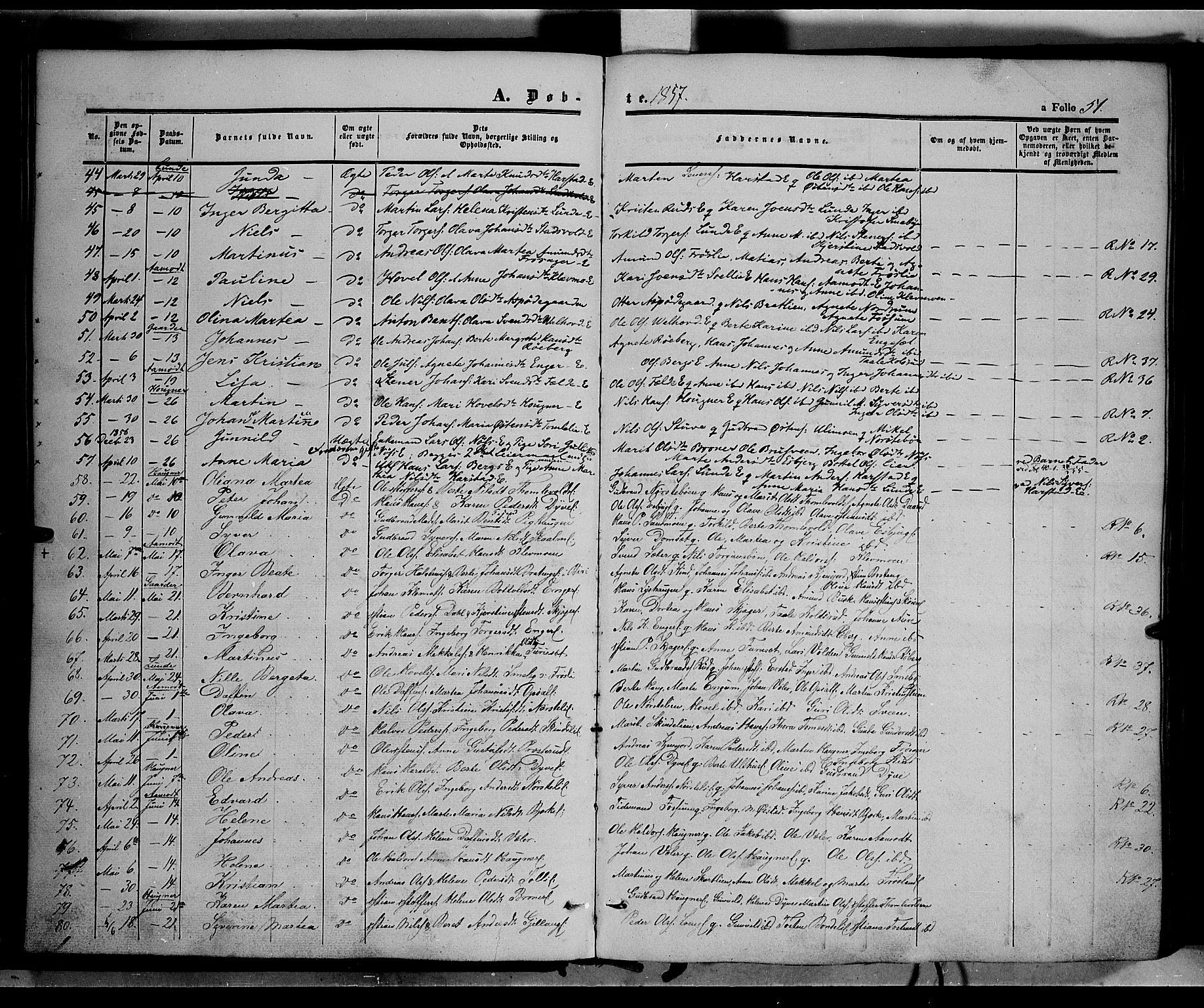 Land prestekontor, AV/SAH-PREST-120/H/Ha/Haa/L0010: Parish register (official) no. 10, 1847-1859, p. 51