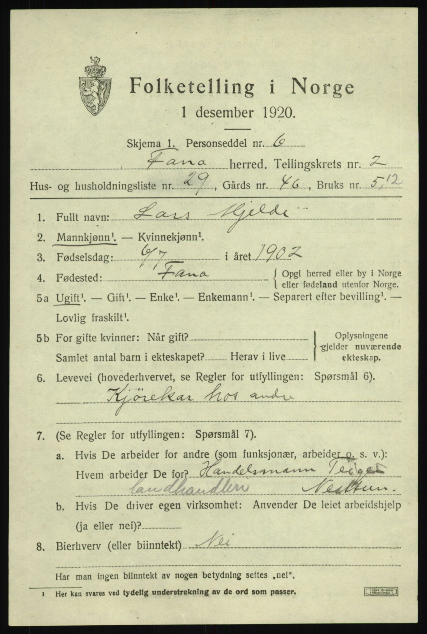 SAB, 1920 census for Fana, 1920, p. 4793