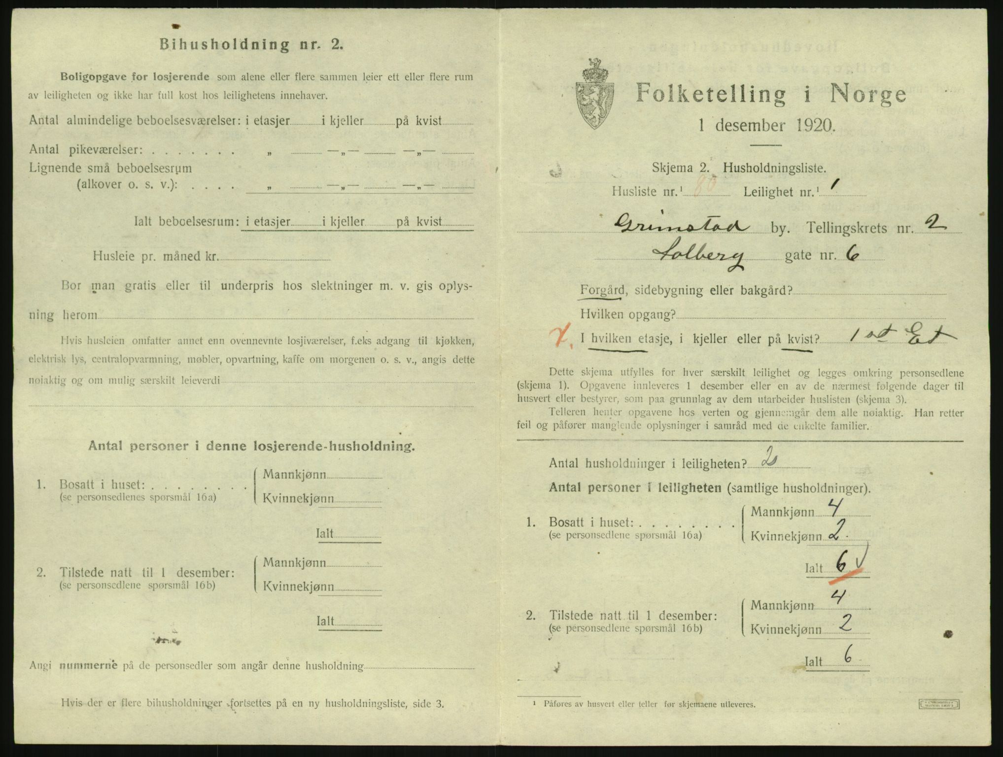 SAK, 1920 census for Grimstad, 1920, p. 1499