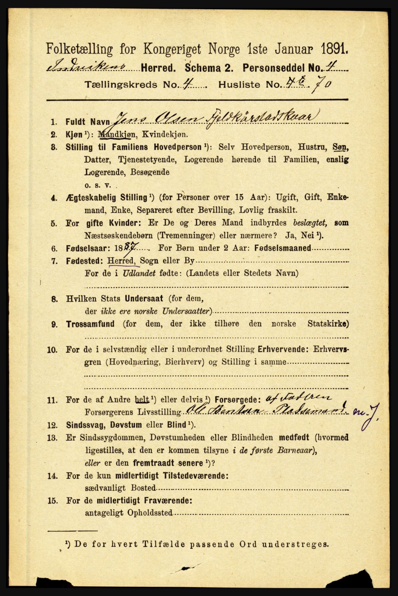 RA, 1891 census for 1447 Innvik, 1891, p. 1889