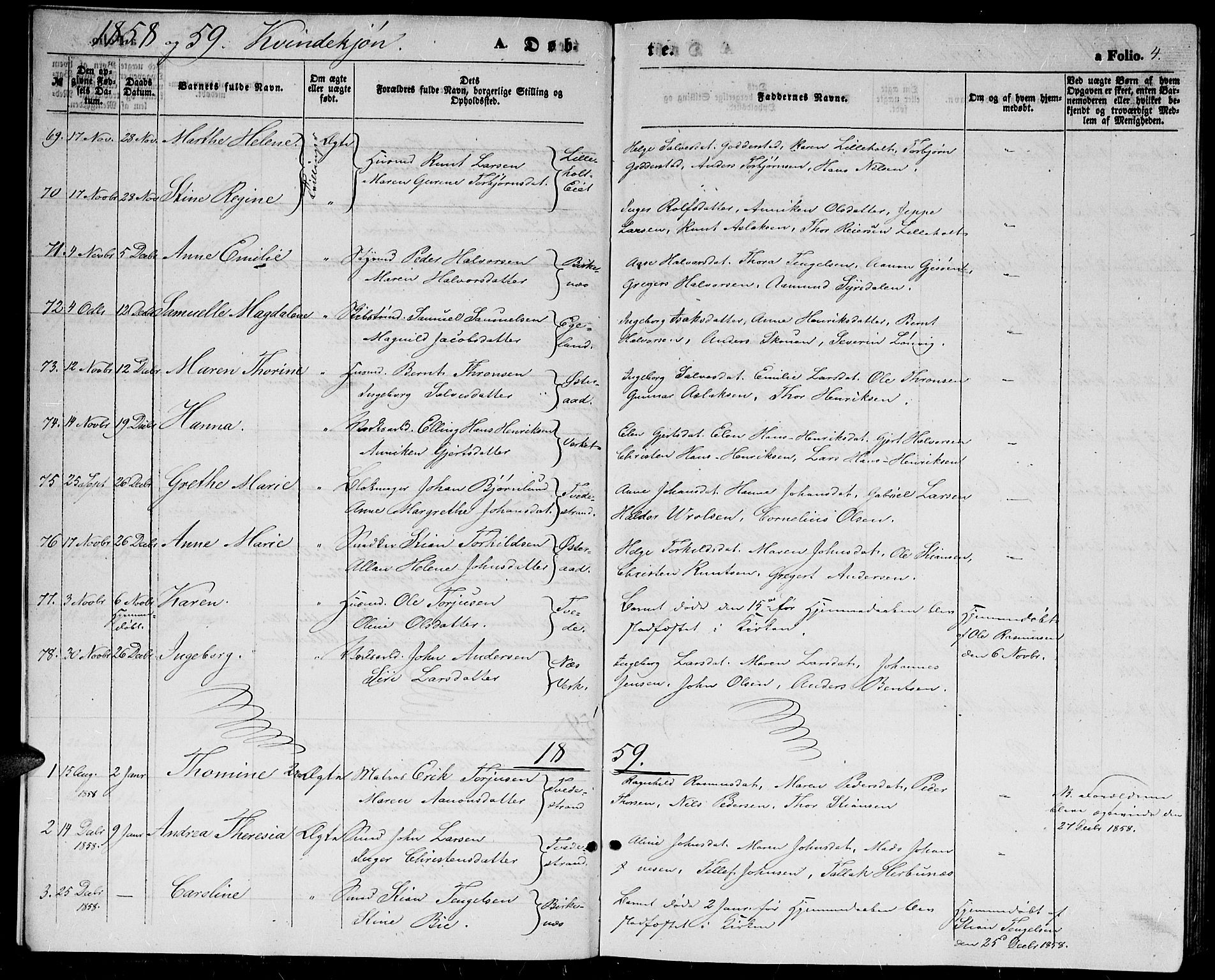 Holt sokneprestkontor, AV/SAK-1111-0021/F/Fb/L0008: Parish register (copy) no. B 8, 1858-1871, p. 4