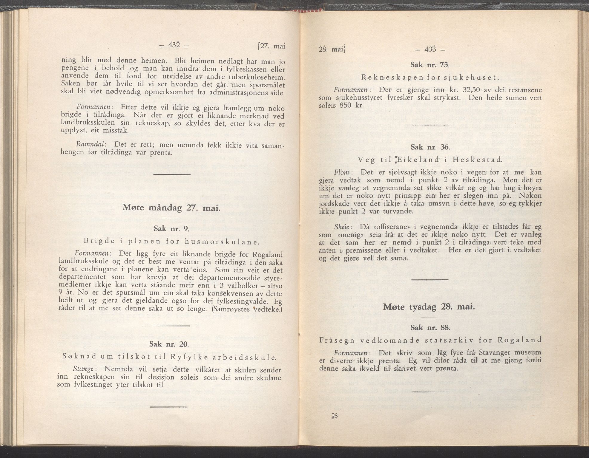 Rogaland fylkeskommune - Fylkesrådmannen , IKAR/A-900/A/Aa/Aaa/L0054: Møtebok , 1935, p. 432-433