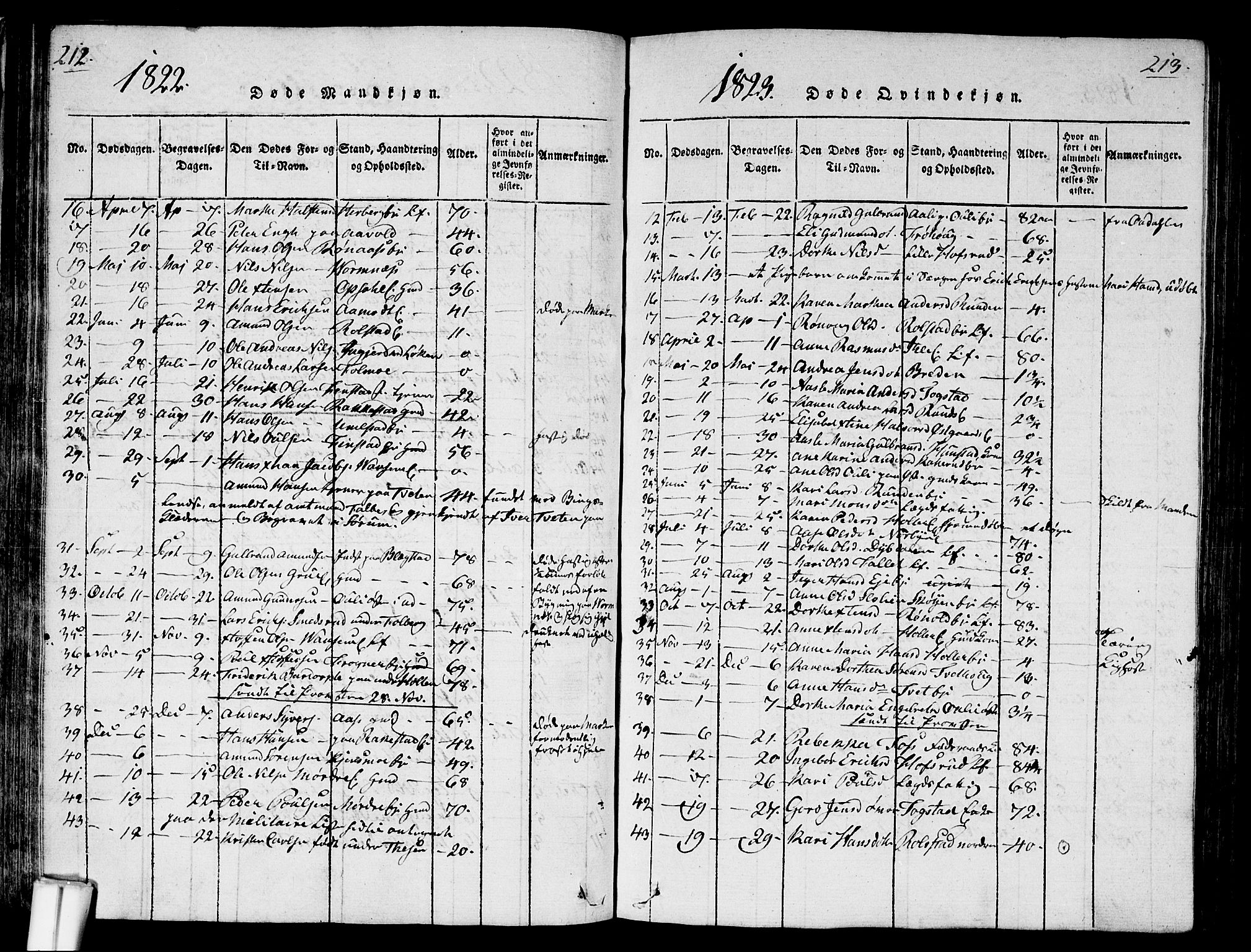 Nes prestekontor Kirkebøker, SAO/A-10410/G/Ga/L0001: Parish register (copy) no. I 1, 1815-1835, p. 212-213