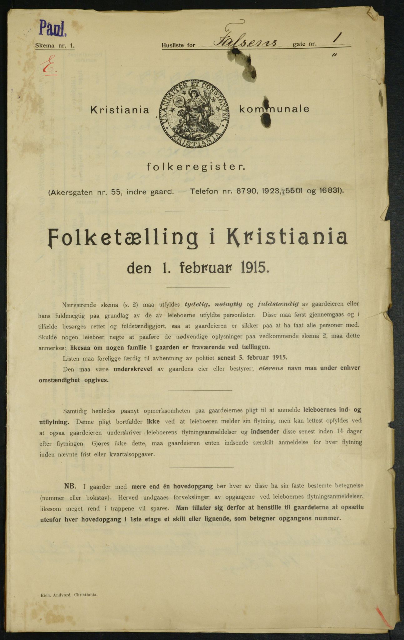 OBA, Municipal Census 1915 for Kristiania, 1915, p. 22819