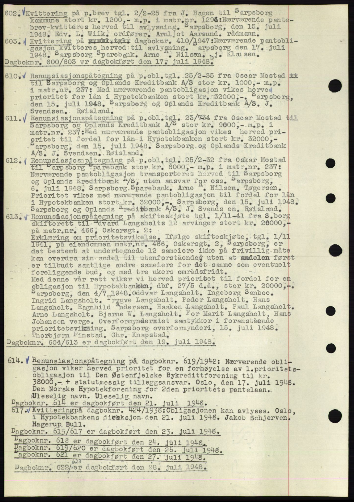 Sarpsborg byfogd, SAO/A-10864/G/Ga/Gae/L0001: Mortgage book no. C1, 1943-1951, Deed date: 17.07.1948