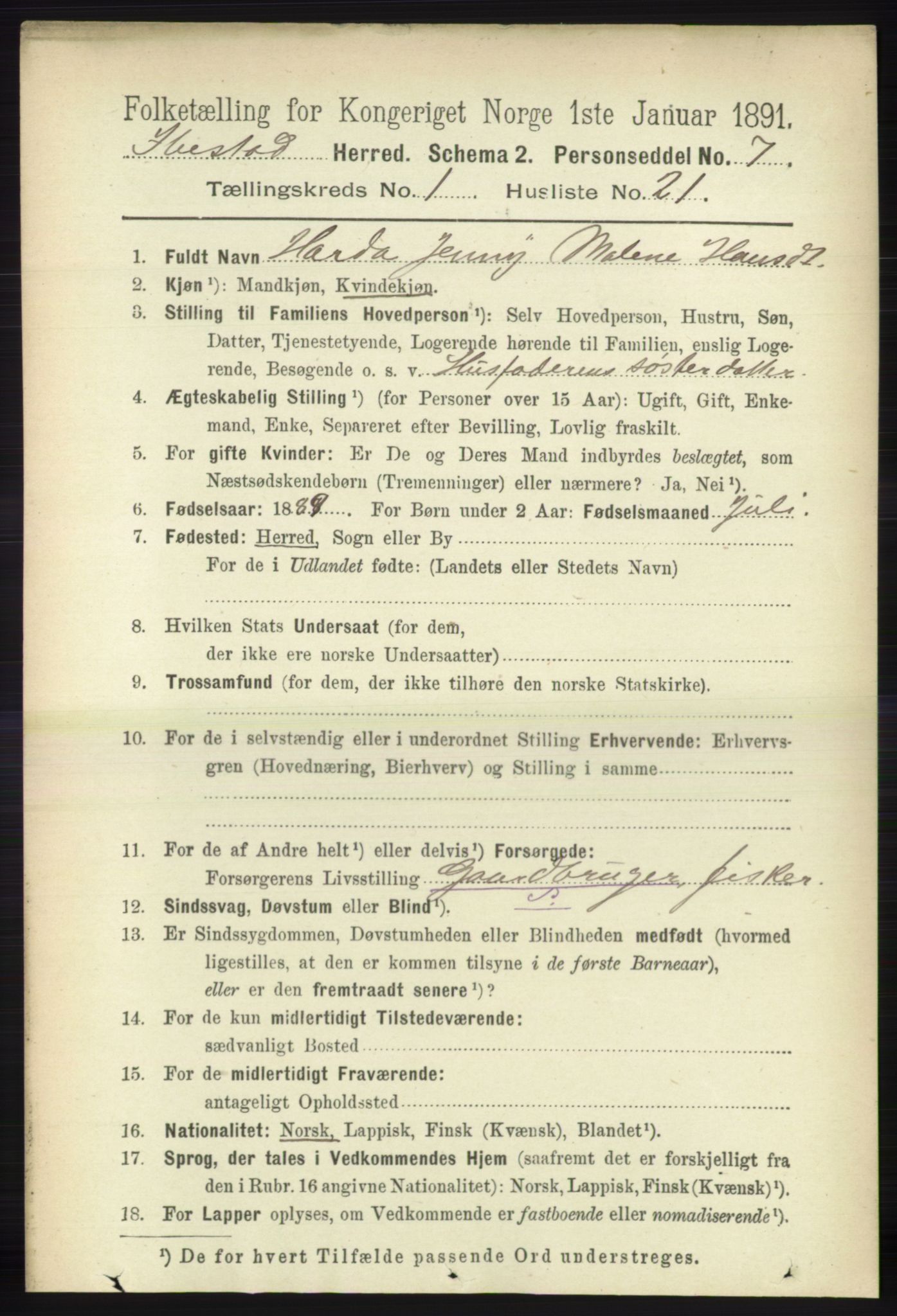 RA, 1891 census for 1917 Ibestad, 1891, p. 273