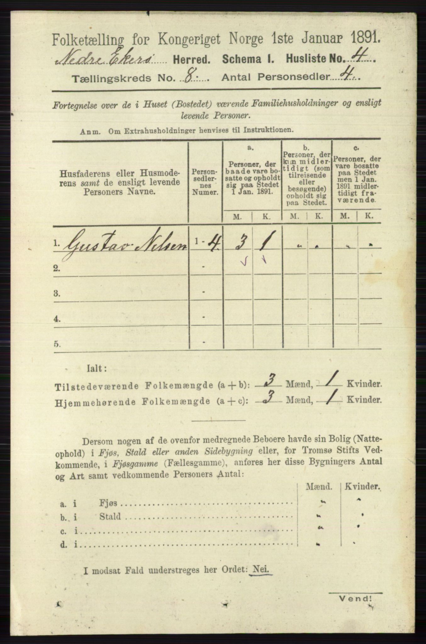 RA, 1891 census for 0625 Nedre Eiker, 1891, p. 3900