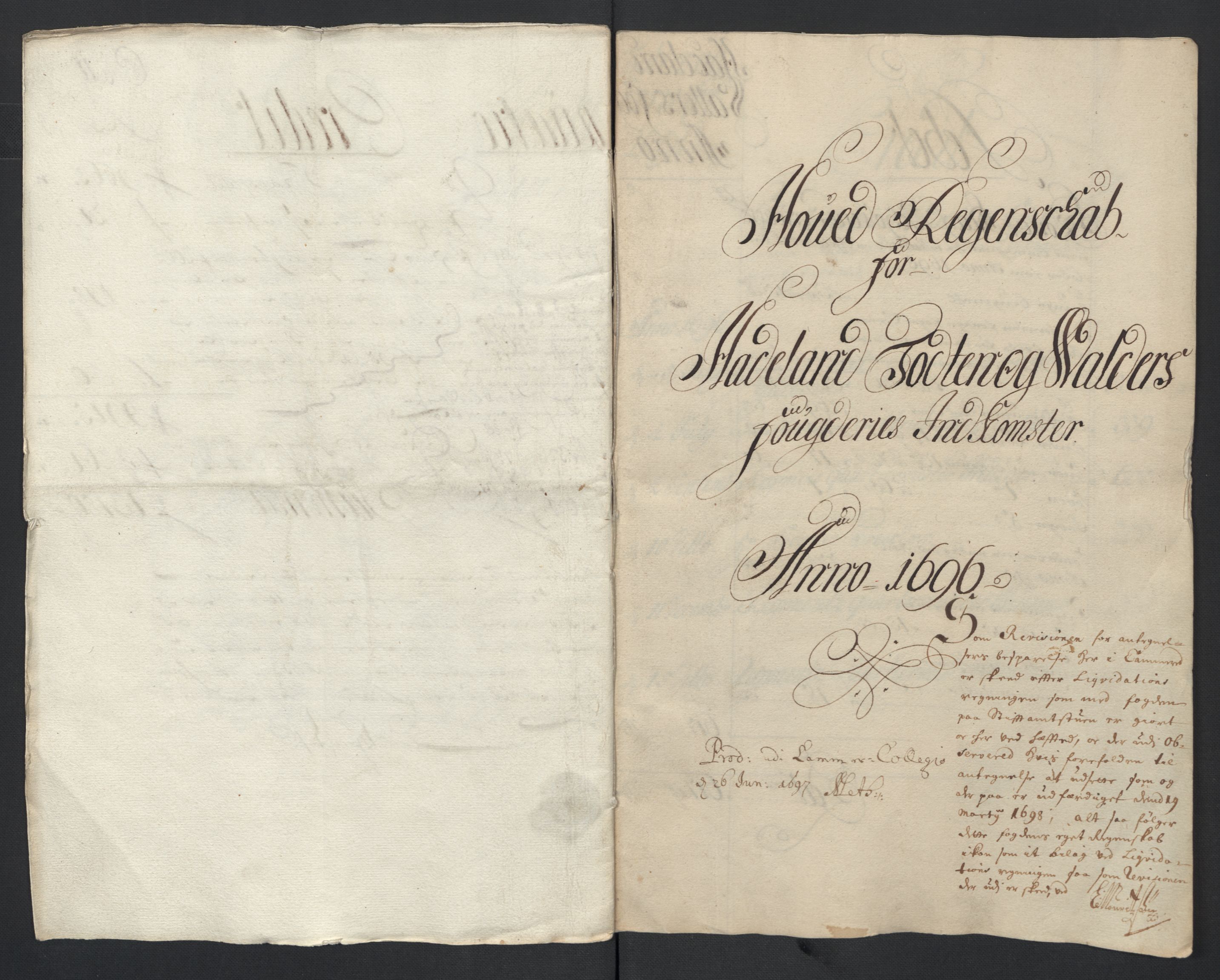 Rentekammeret inntil 1814, Reviderte regnskaper, Fogderegnskap, RA/EA-4092/R18/L1294: Fogderegnskap Hadeland, Toten og Valdres, 1696, p. 9