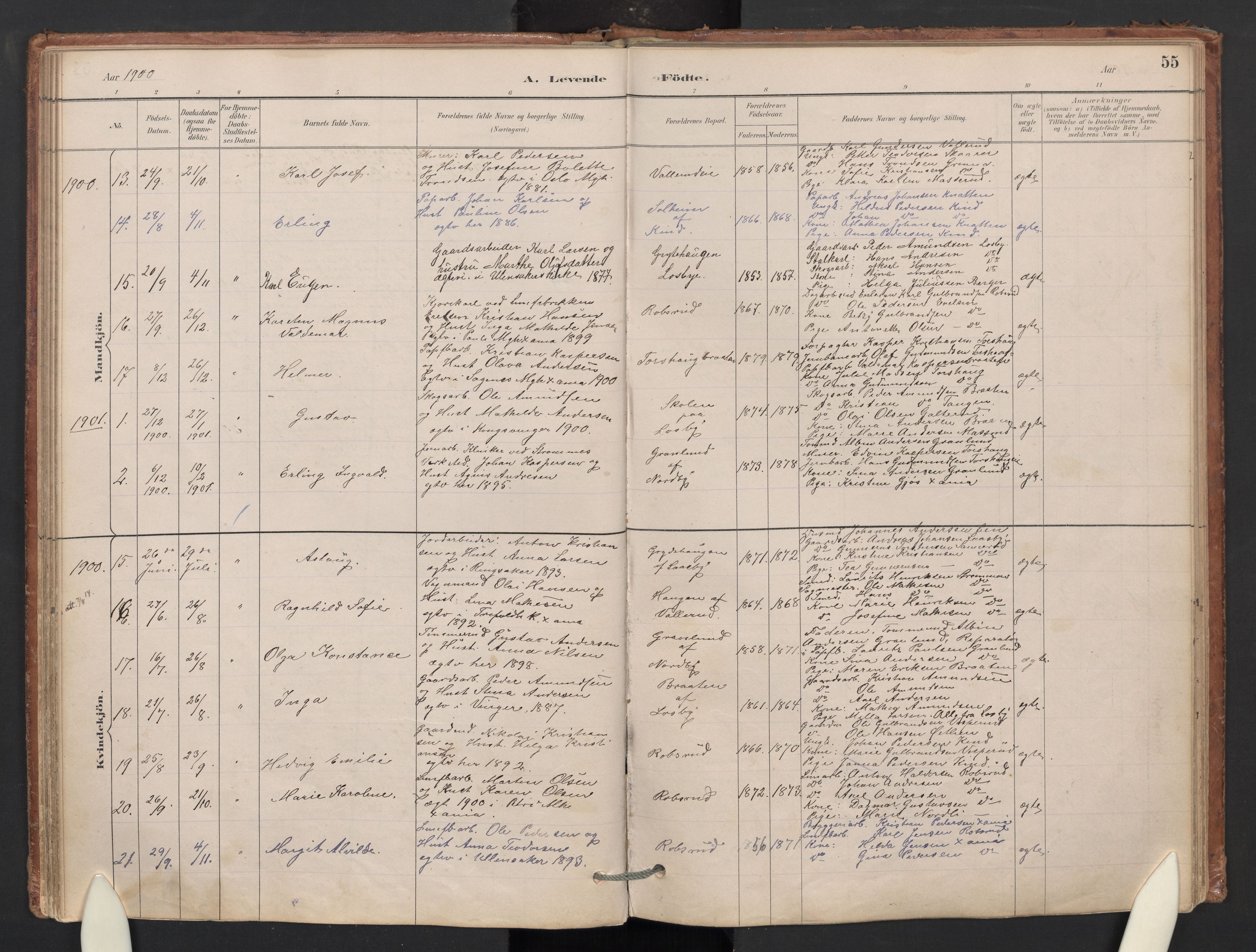 Skedsmo prestekontor Kirkebøker, SAO/A-10033a/G/Gb/L0001: Parish register (copy) no. II 1, 1883-1903, p. 55