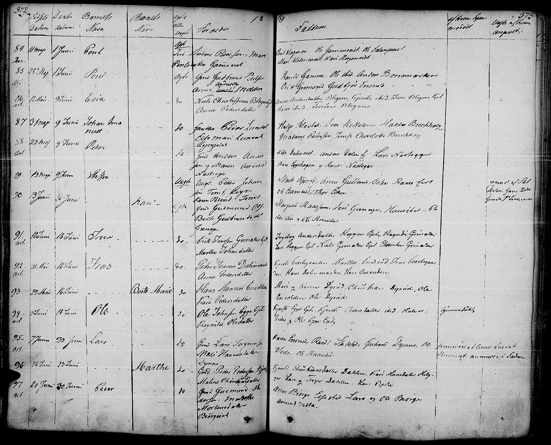 Gran prestekontor, AV/SAH-PREST-112/H/Ha/Haa/L0010: Parish register (official) no. 10, 1824-1842, p. 372-373