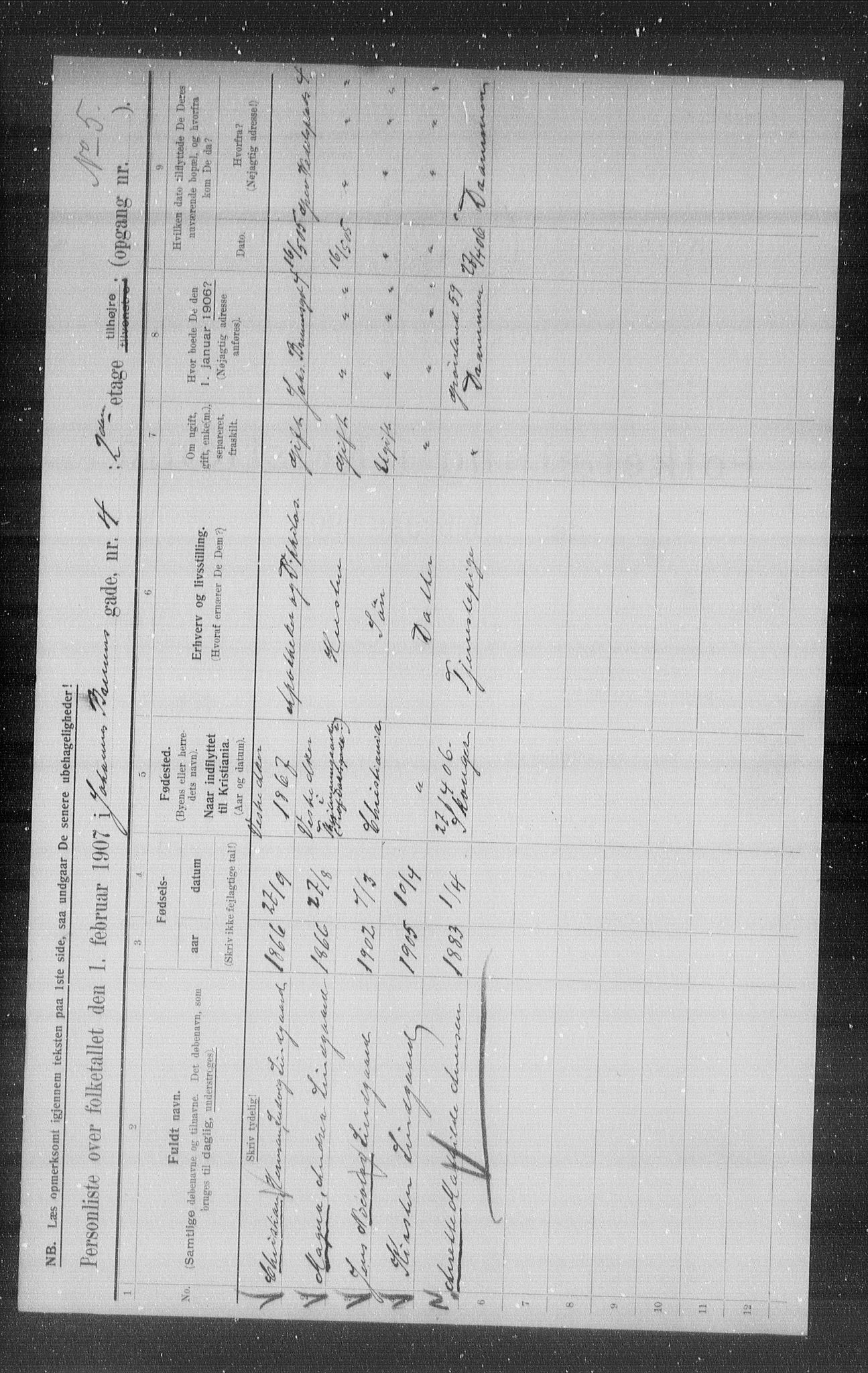 OBA, Municipal Census 1907 for Kristiania, 1907, p. 24053