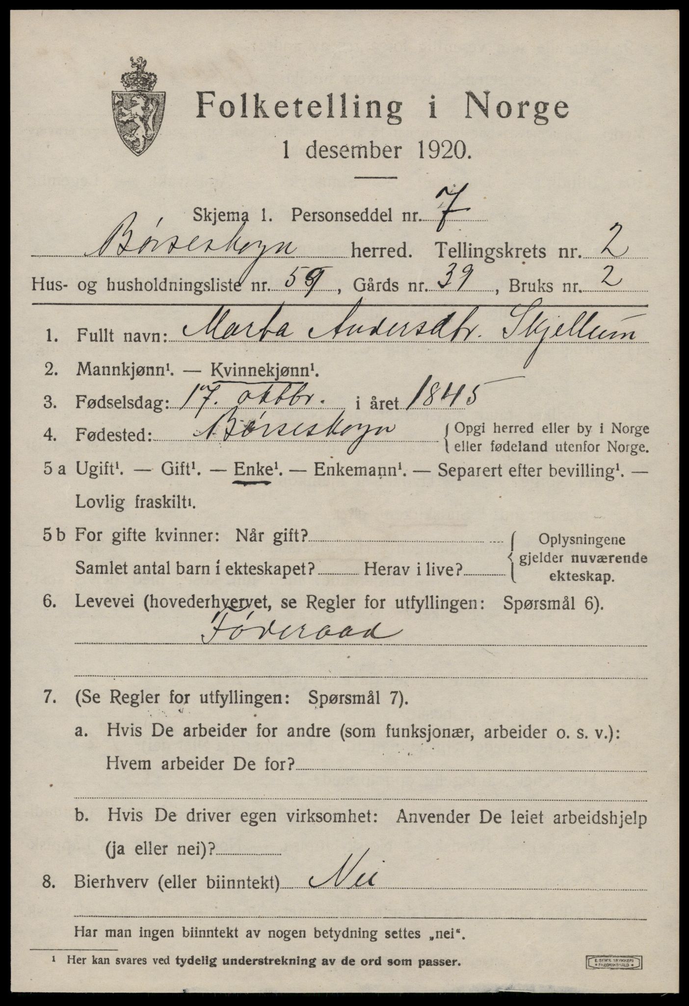 SAT, 1920 census for Børseskogn, 1920, p. 1936