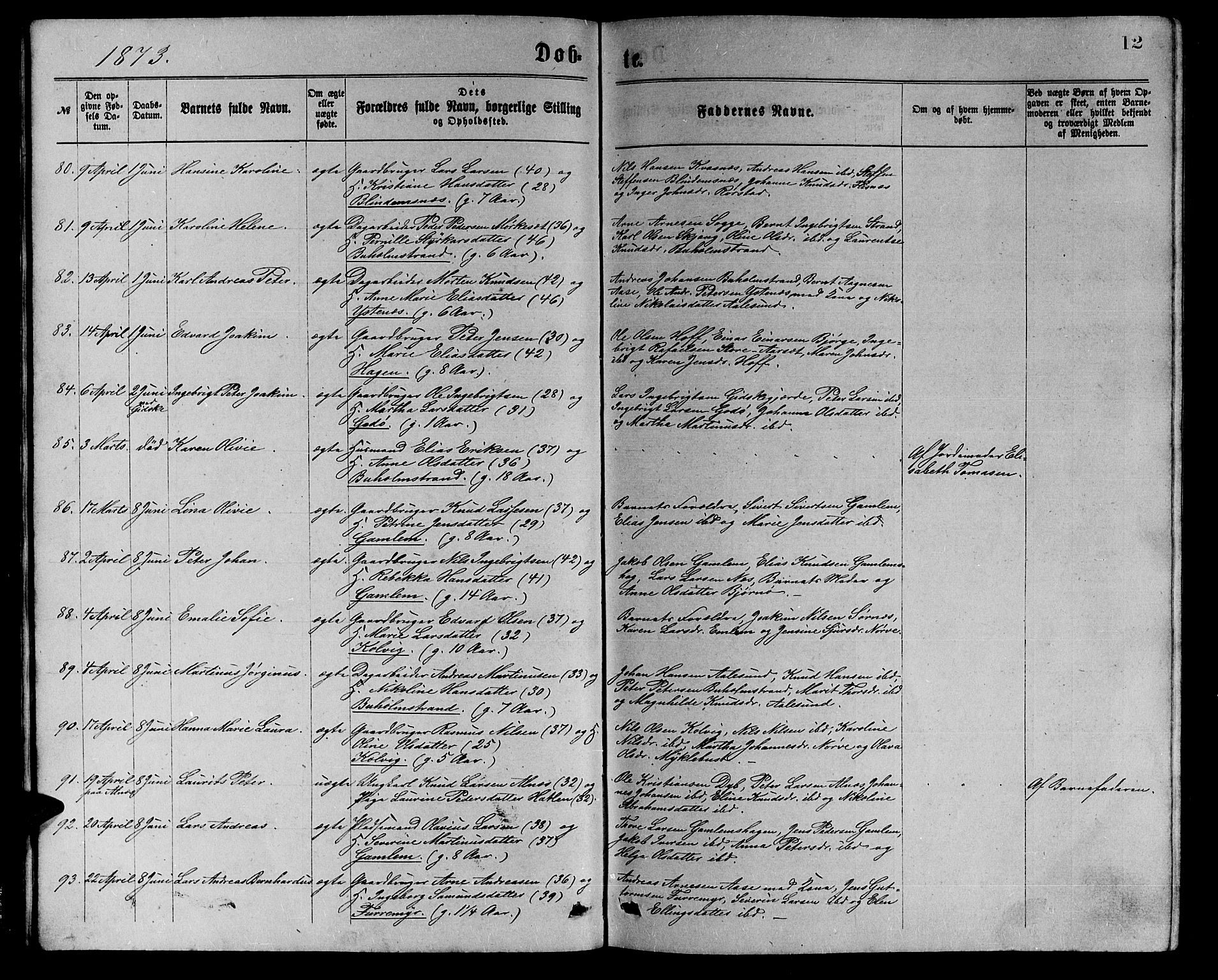 Ministerialprotokoller, klokkerbøker og fødselsregistre - Møre og Romsdal, AV/SAT-A-1454/528/L0429: Parish register (copy) no. 528C10, 1872-1886, p. 12