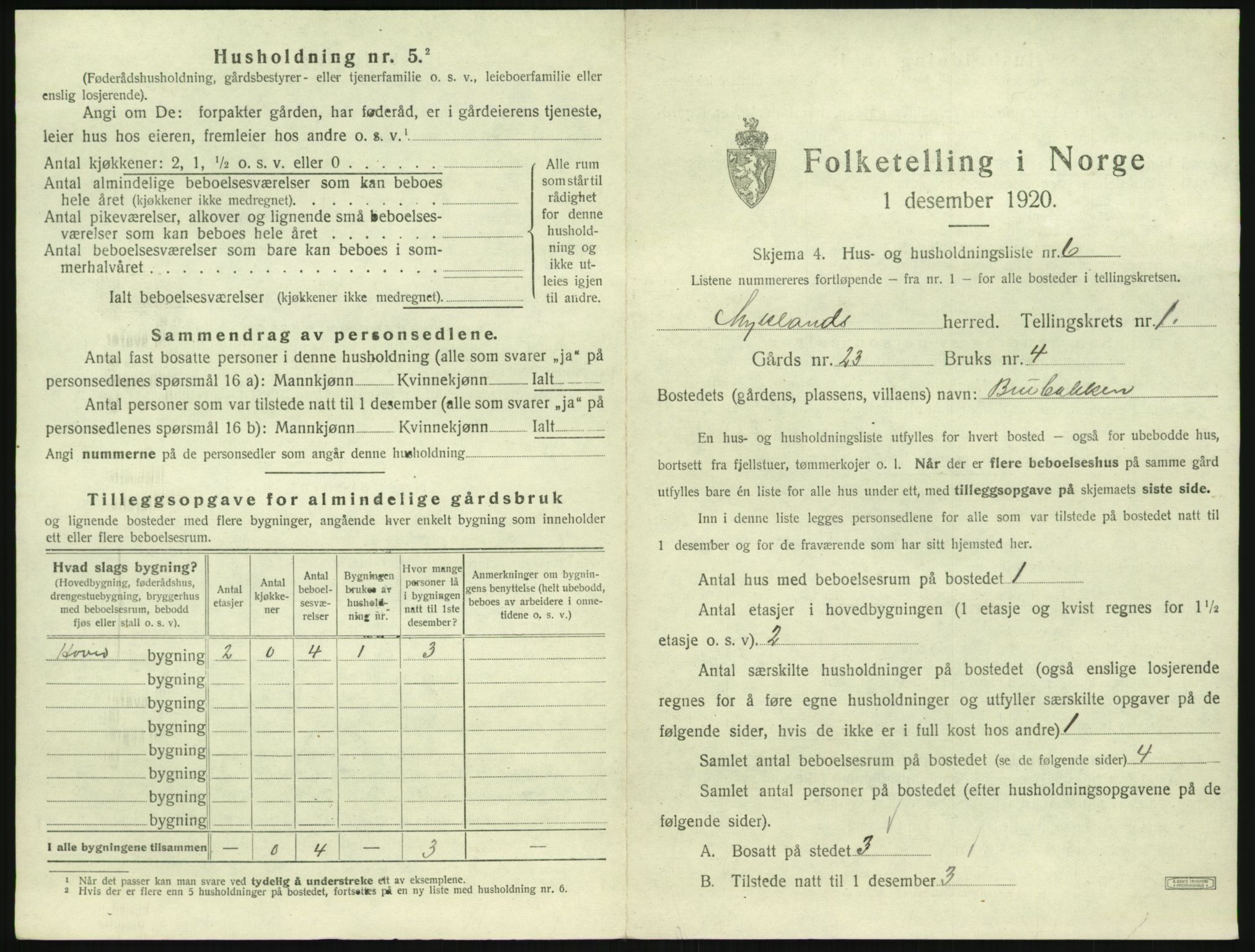 SAK, 1920 census for Mykland, 1920, p. 36