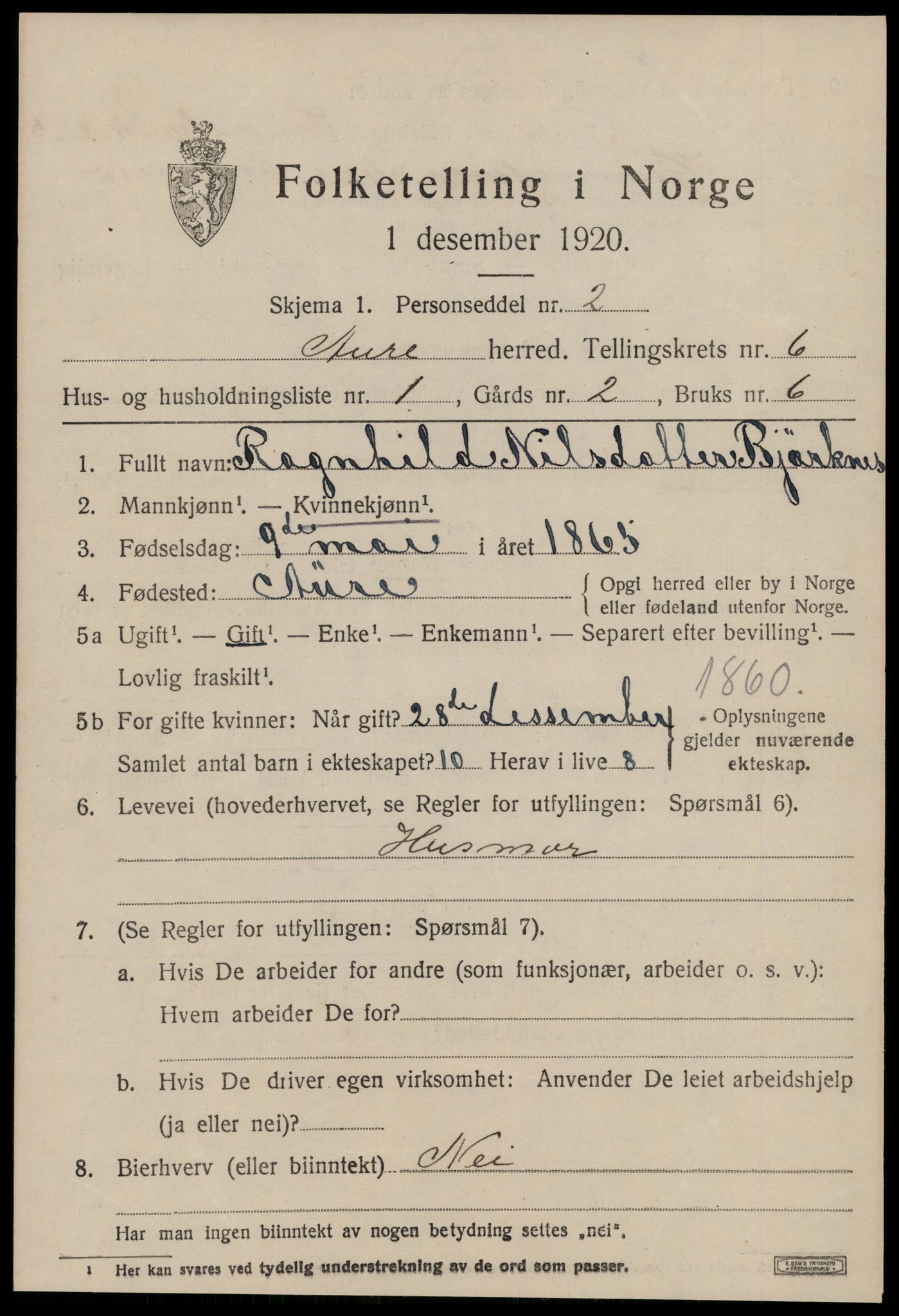 SAT, 1920 census for Aure, 1920, p. 2456