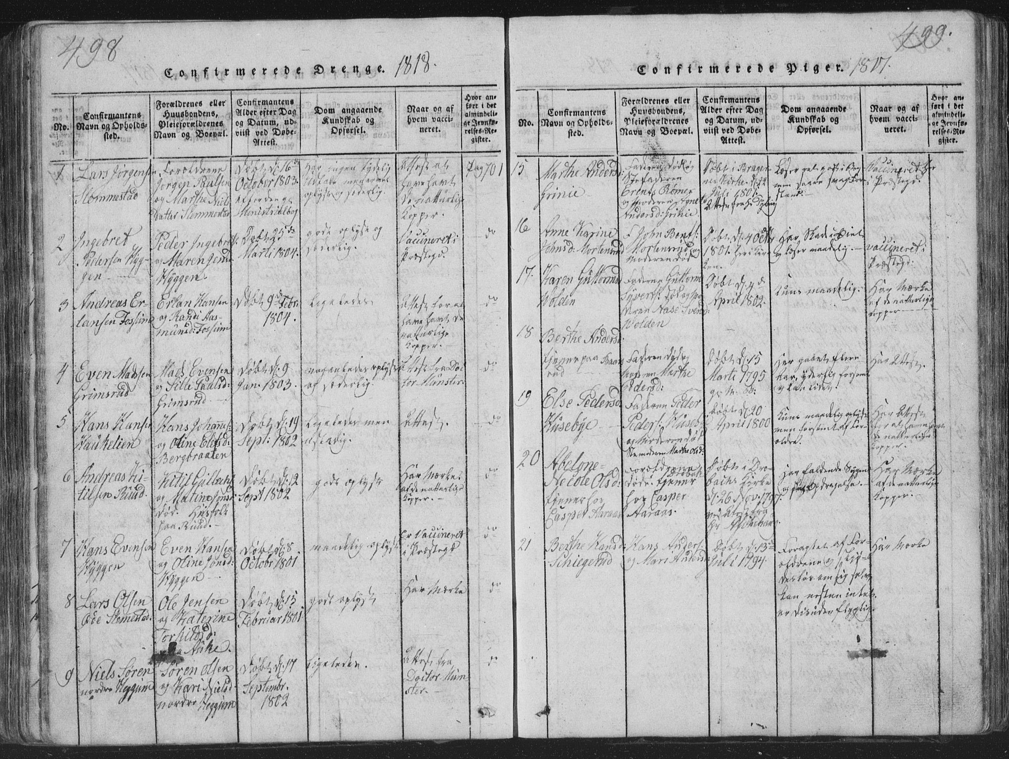 Røyken kirkebøker, SAKO/A-241/G/Ga/L0003: Parish register (copy) no. 3, 1814-1856, p. 498-499