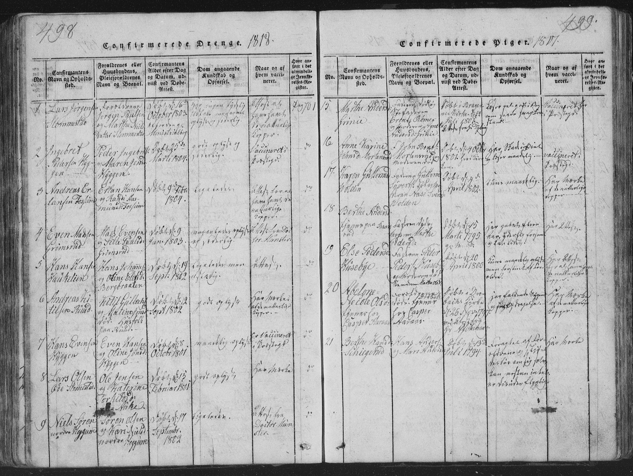 Røyken kirkebøker, AV/SAKO-A-241/G/Ga/L0003: Parish register (copy) no. 3, 1814-1856, p. 498-499