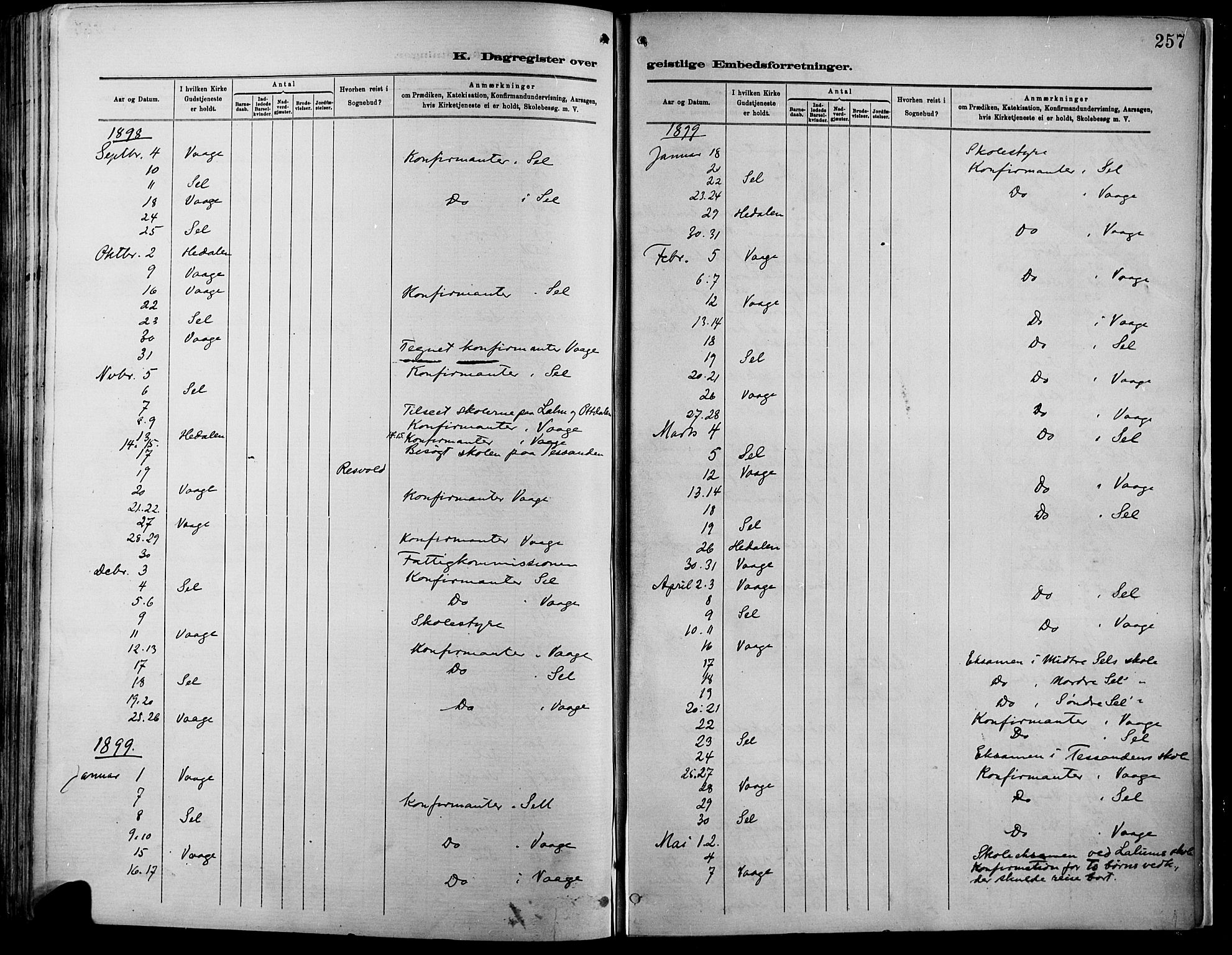 Vågå prestekontor, SAH/PREST-076/H/Ha/Haa/L0009: Parish register (official) no. 9, 1886-1904, p. 257